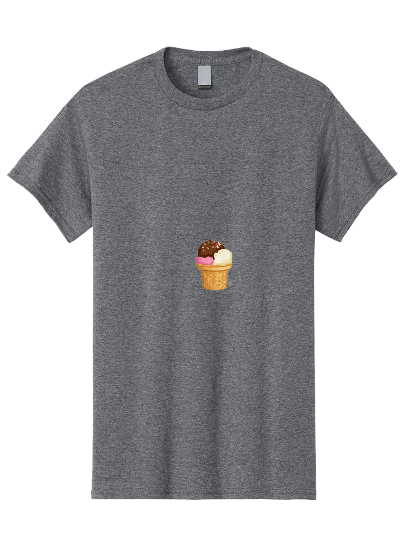Three-Scoops-Ice-Cream Men'S Graphic Tee, 100% Cotton, Comfortable Casual Summer Wear, Machine Washable, Triple Scoop Ice Cream, Chocolate Ice Cream, Strawberry Ice Cream, Vanilla Ice Cream, Ice Cream Cone, Sweet Treats, Dessert, Bab535