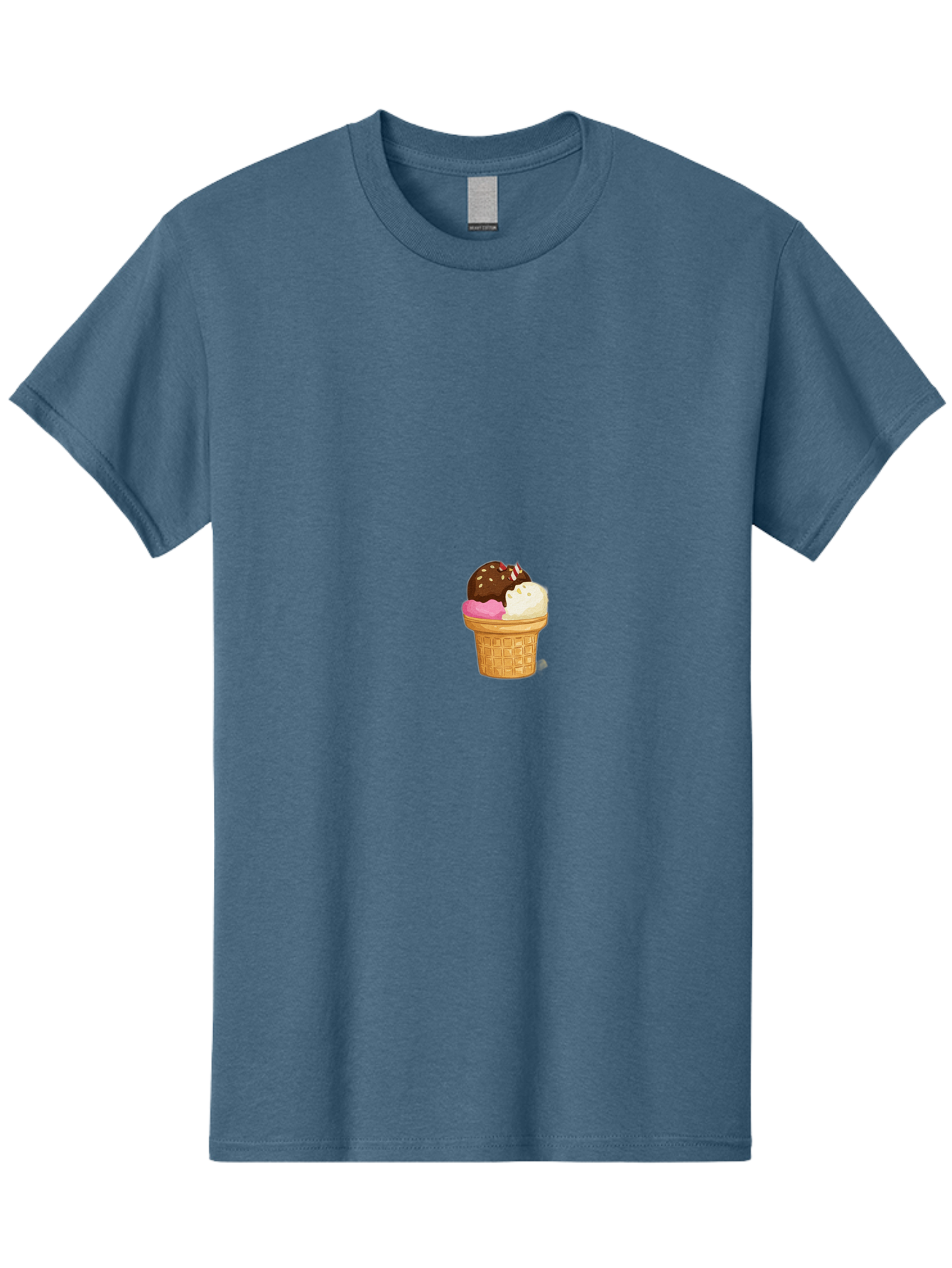 Three-Scoops-Ice-Cream Men'S Graphic Tee, 100% Cotton, Comfortable Casual Summer Wear, Machine Washable, Triple Scoop Ice Cream, Chocolate Ice Cream, Strawberry Ice Cream, Vanilla Ice Cream, Ice Cream Cone, Sweet Treats, Dessert, Bab535
