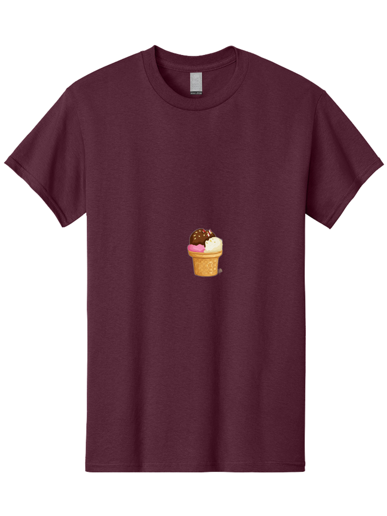 Three-Scoops-Ice-Cream Men'S Graphic Tee, 100% Cotton, Comfortable Casual Summer Wear, Machine Washable, Triple Scoop Ice Cream, Chocolate Ice Cream, Strawberry Ice Cream, Vanilla Ice Cream, Ice Cream Cone, Sweet Treats, Dessert, Bab535
