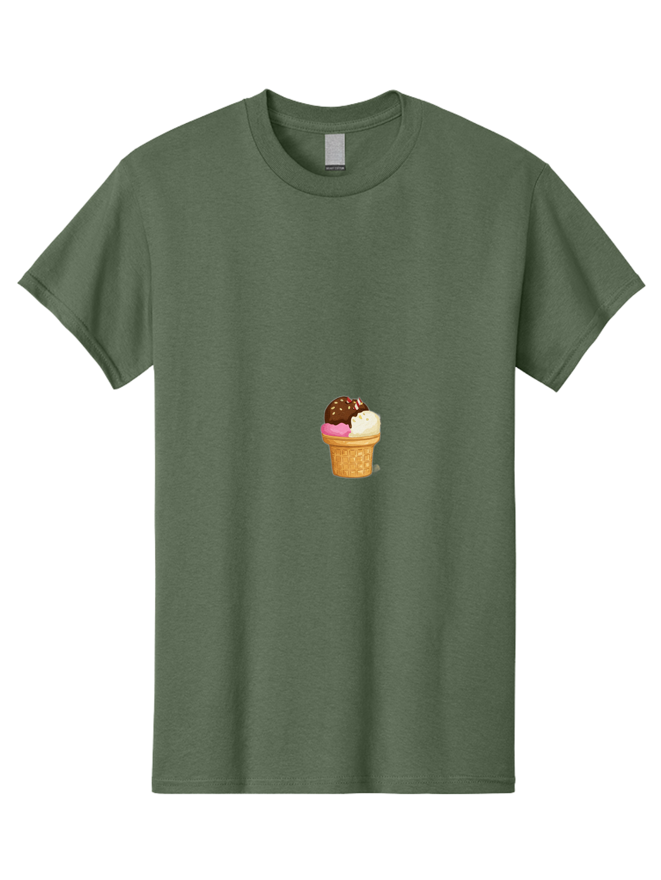 Three-Scoops-Ice-Cream Men'S Graphic Tee, 100% Cotton, Comfortable Casual Summer Wear, Machine Washable, Triple Scoop Ice Cream, Chocolate Ice Cream, Strawberry Ice Cream, Vanilla Ice Cream, Ice Cream Cone, Sweet Treats, Dessert, Bab535