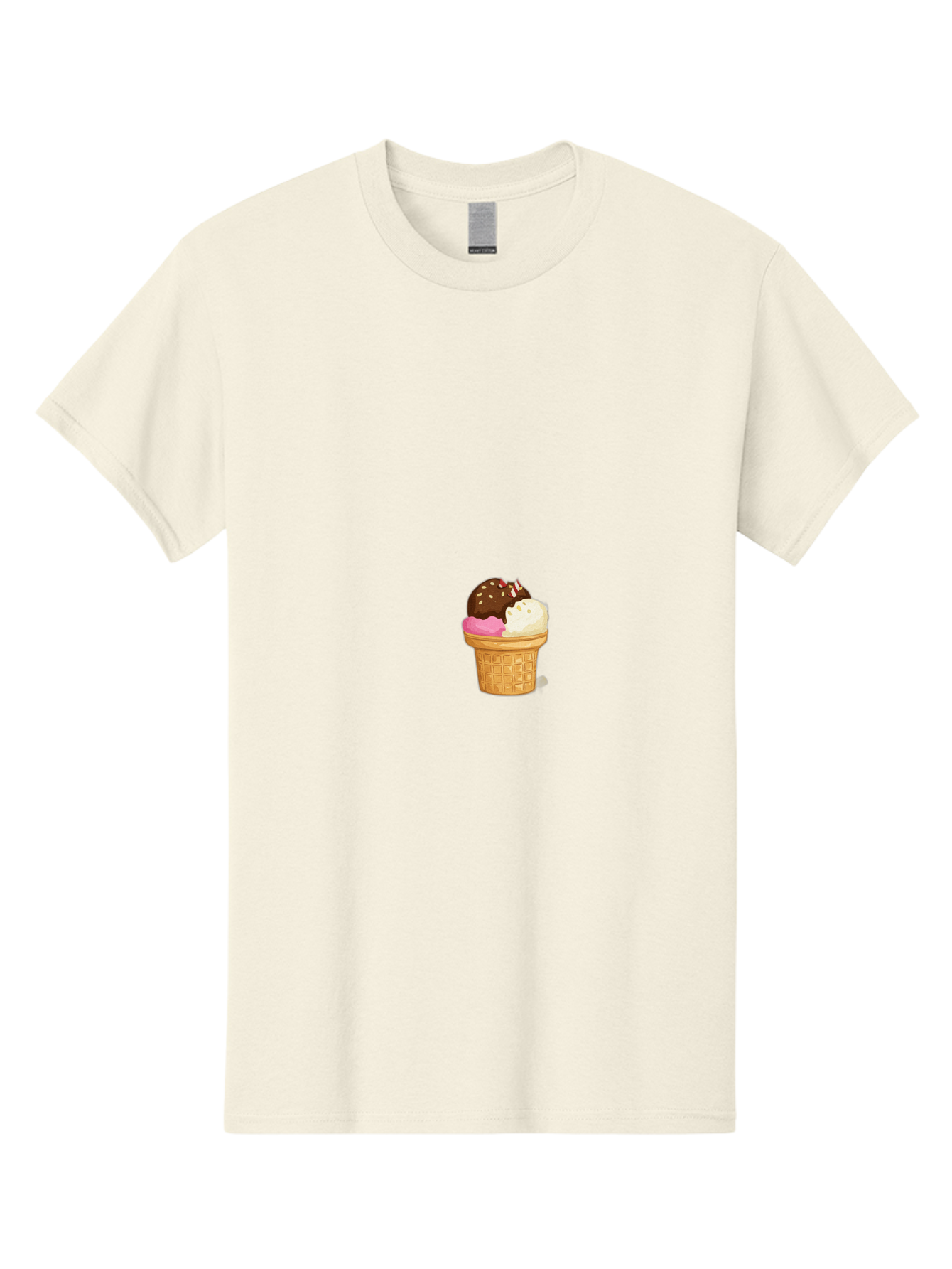 Three-Scoops-Ice-Cream Men'S Graphic Tee, 100% Cotton, Comfortable Casual Summer Wear, Machine Washable, Triple Scoop Ice Cream, Chocolate Ice Cream, Strawberry Ice Cream, Vanilla Ice Cream, Ice Cream Cone, Sweet Treats, Dessert, Bab535