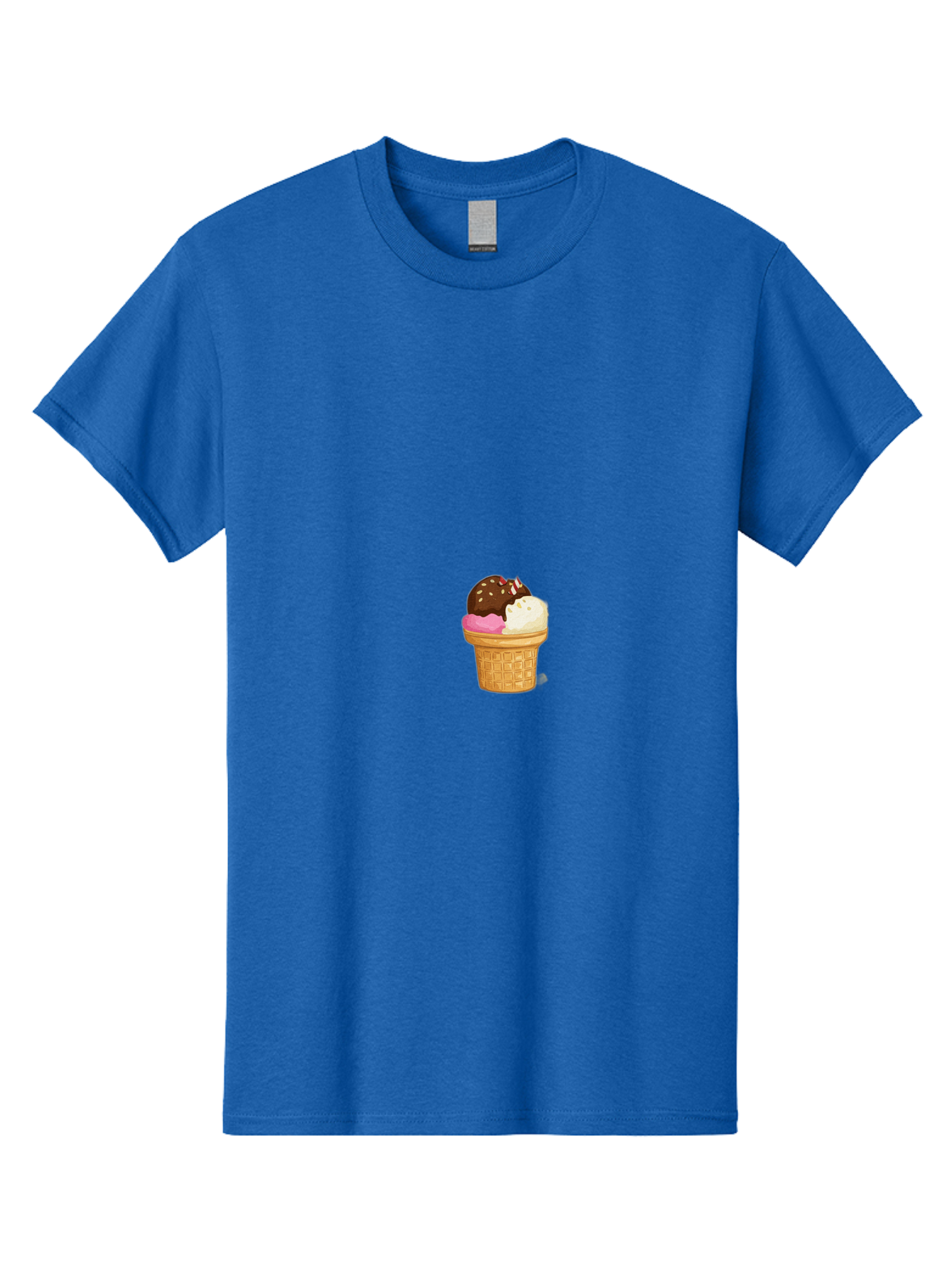 Three-Scoops-Ice-Cream Men'S Graphic Tee, 100% Cotton, Comfortable Casual Summer Wear, Machine Washable, Triple Scoop Ice Cream, Chocolate Ice Cream, Strawberry Ice Cream, Vanilla Ice Cream, Ice Cream Cone, Sweet Treats, Dessert, Bab535