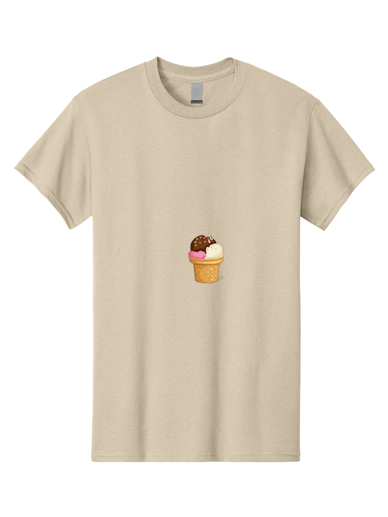 Three-Scoops-Ice-Cream Men'S Graphic Tee, 100% Cotton, Comfortable Casual Summer Wear, Machine Washable, Triple Scoop Ice Cream, Chocolate Ice Cream, Strawberry Ice Cream, Vanilla Ice Cream, Ice Cream Cone, Sweet Treats, Dessert, Bab535