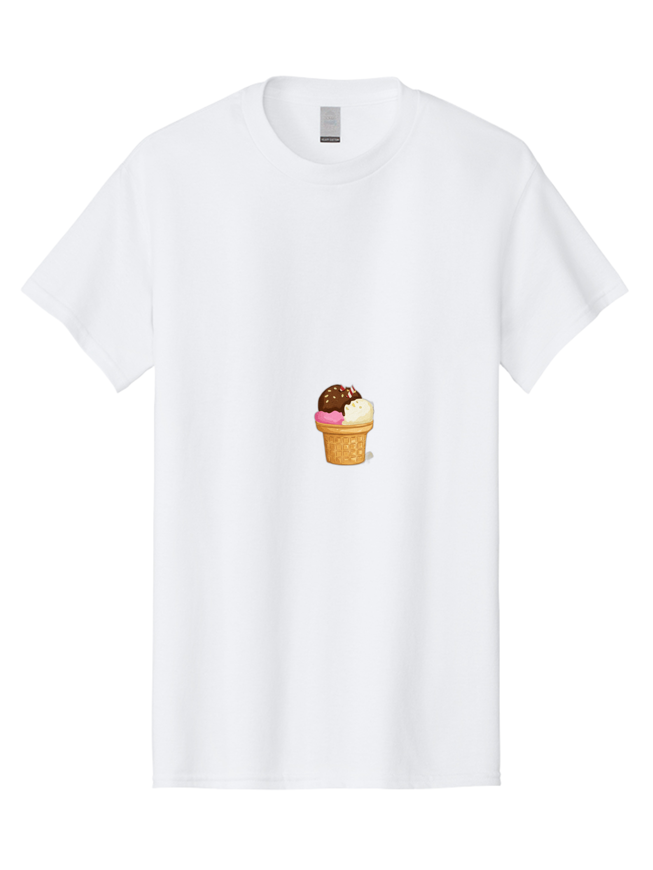 Three-Scoops-Ice-Cream Men'S Graphic Tee, 100% Cotton, Comfortable Casual Summer Wear, Machine Washable, Triple Scoop Ice Cream, Chocolate Ice Cream, Strawberry Ice Cream, Vanilla Ice Cream, Ice Cream Cone, Sweet Treats, Dessert, Bab535