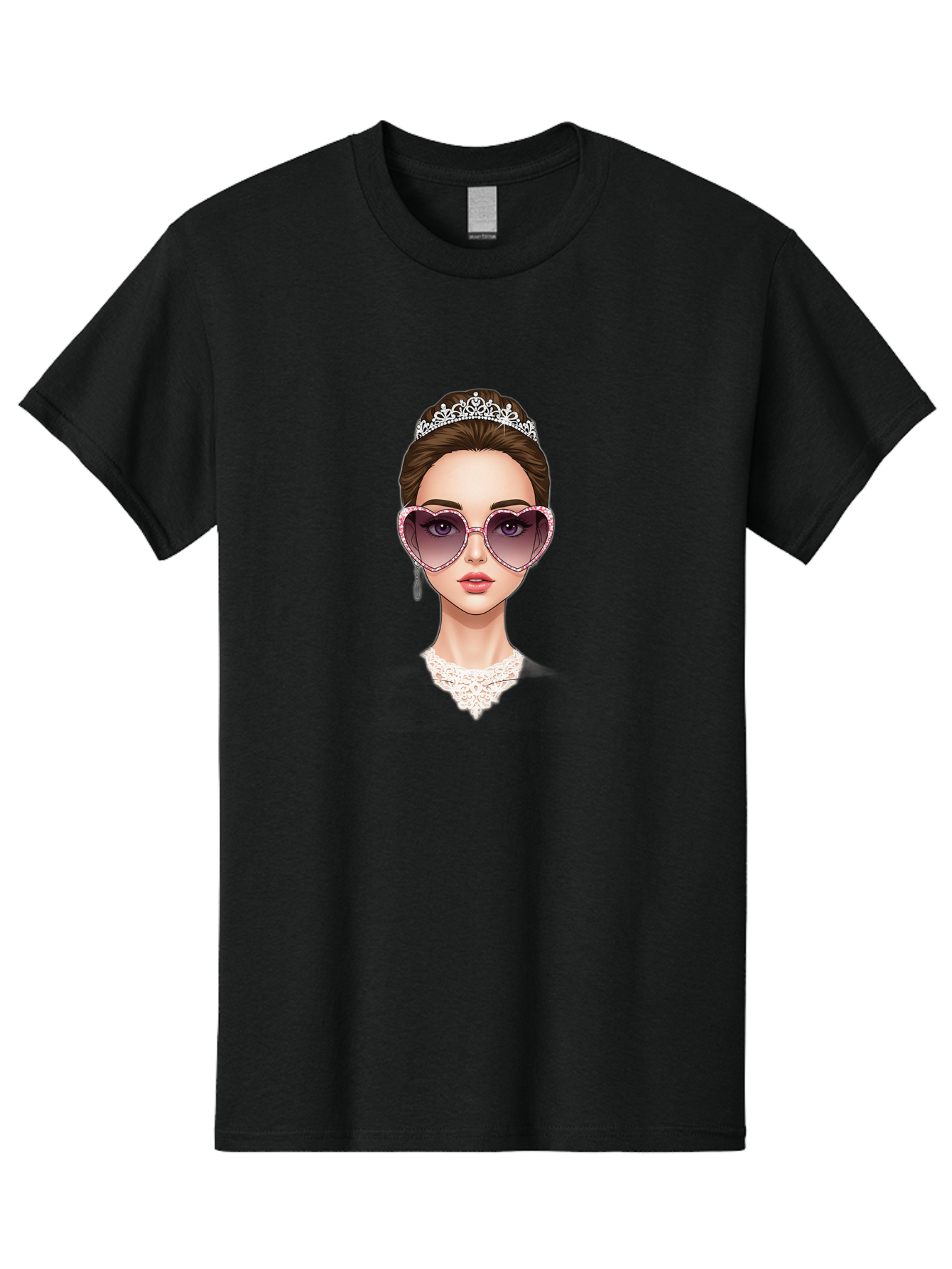 Tiara-Girl Men'S Graphic Tee, 100% Cotton, Comfortable Casual Summer Wear, Machine Washable, Princess Illustration, Heart-Shaped Sunglasses, Tiara Accessory, Elegant Jewelry, Fashionable Woman, Trendy Eyewear, Glamorous Style, Bab536