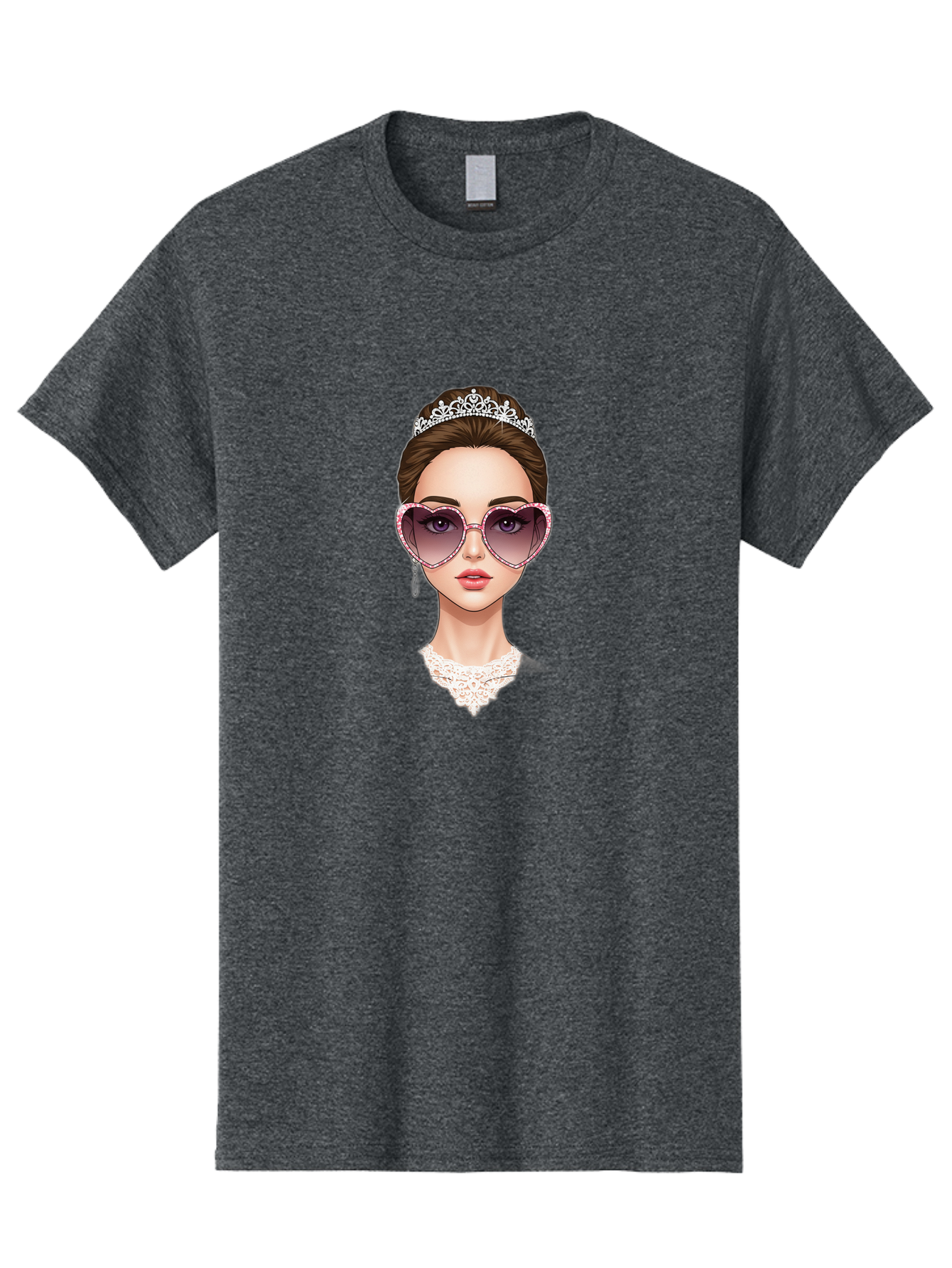 Tiara-Girl Men'S Graphic Tee, 100% Cotton, Comfortable Casual Summer Wear, Machine Washable, Princess Illustration, Heart-Shaped Sunglasses, Tiara Accessory, Elegant Jewelry, Fashionable Woman, Trendy Eyewear, Glamorous Style, Bab536