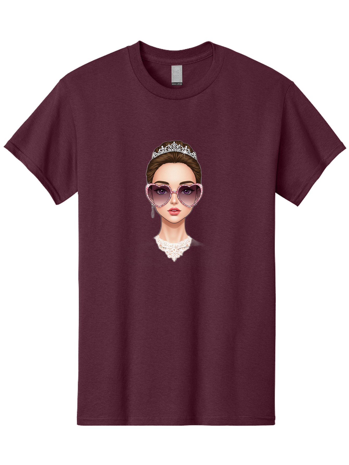 Tiara-Girl Men'S Graphic Tee, 100% Cotton, Comfortable Casual Summer Wear, Machine Washable, Princess Illustration, Heart-Shaped Sunglasses, Tiara Accessory, Elegant Jewelry, Fashionable Woman, Trendy Eyewear, Glamorous Style, Bab536