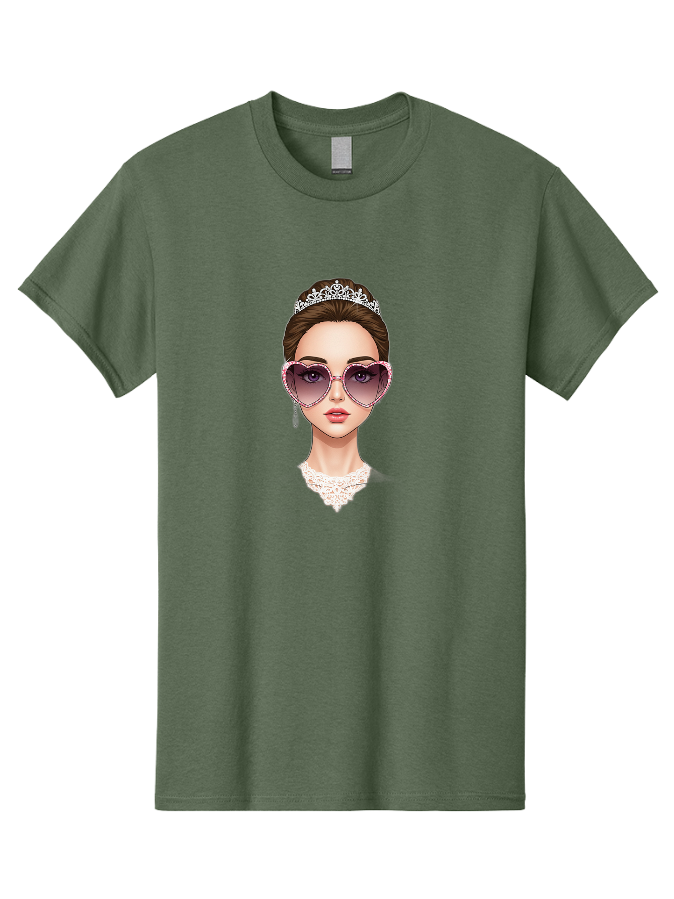 Tiara-Girl Men'S Graphic Tee, 100% Cotton, Comfortable Casual Summer Wear, Machine Washable, Princess Illustration, Heart-Shaped Sunglasses, Tiara Accessory, Elegant Jewelry, Fashionable Woman, Trendy Eyewear, Glamorous Style, Bab536