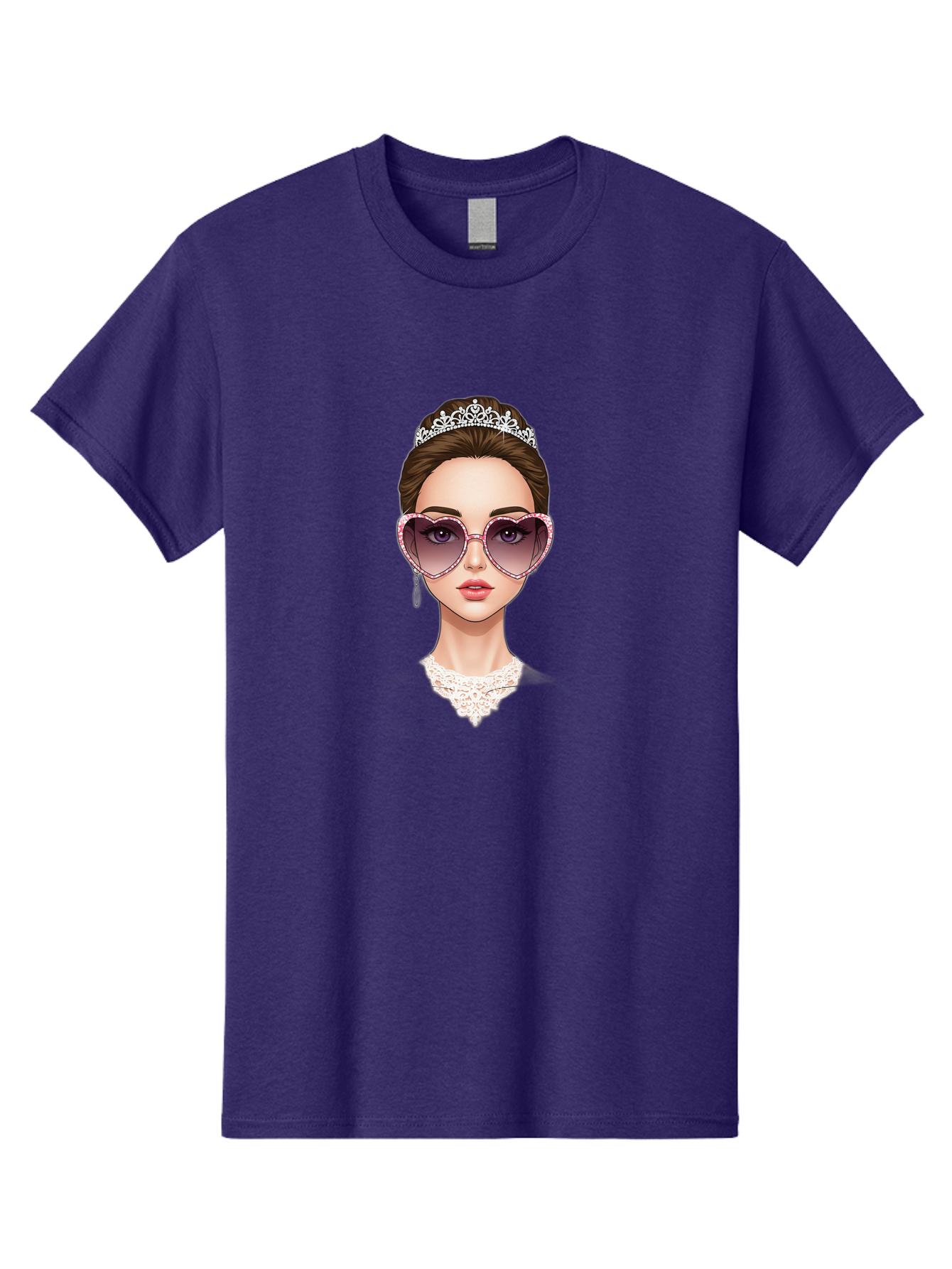 Tiara-Girl Men'S Graphic Tee, 100% Cotton, Comfortable Casual Summer Wear, Machine Washable, Princess Illustration, Heart-Shaped Sunglasses, Tiara Accessory, Elegant Jewelry, Fashionable Woman, Trendy Eyewear, Glamorous Style, Bab536