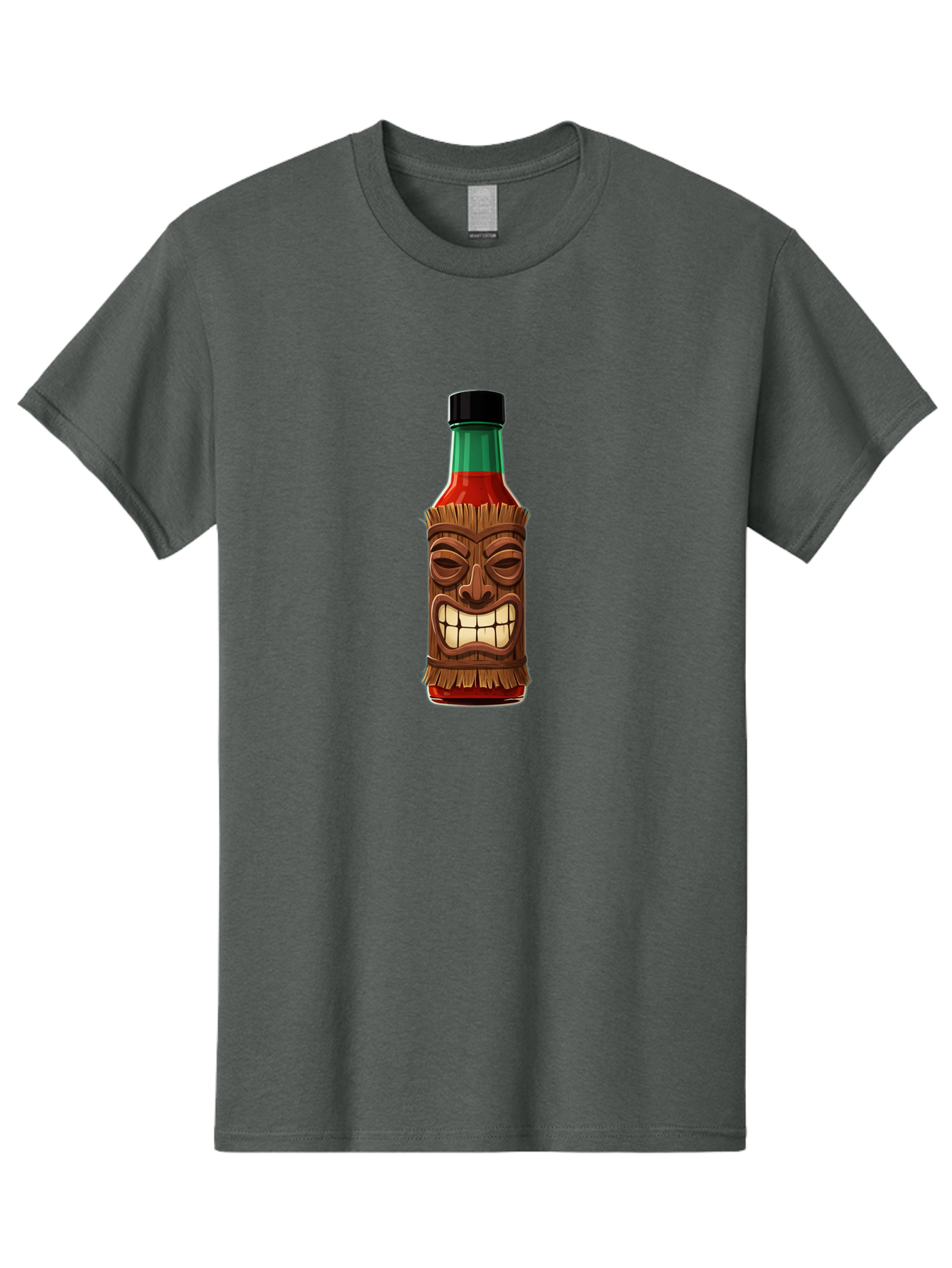 Tiki-Hot-Sauce Men'S Graphic Tee, 100% Cotton, Comfortable Casual Summer Wear, Machine Washable, Hot Sauce Bottle, Tiki Face, Wooden Mask, Cartoon Illustration, Spice Bottle, Condiment Packaging, Fiery Sauce, Humorous Design, Sauce Container Bab537