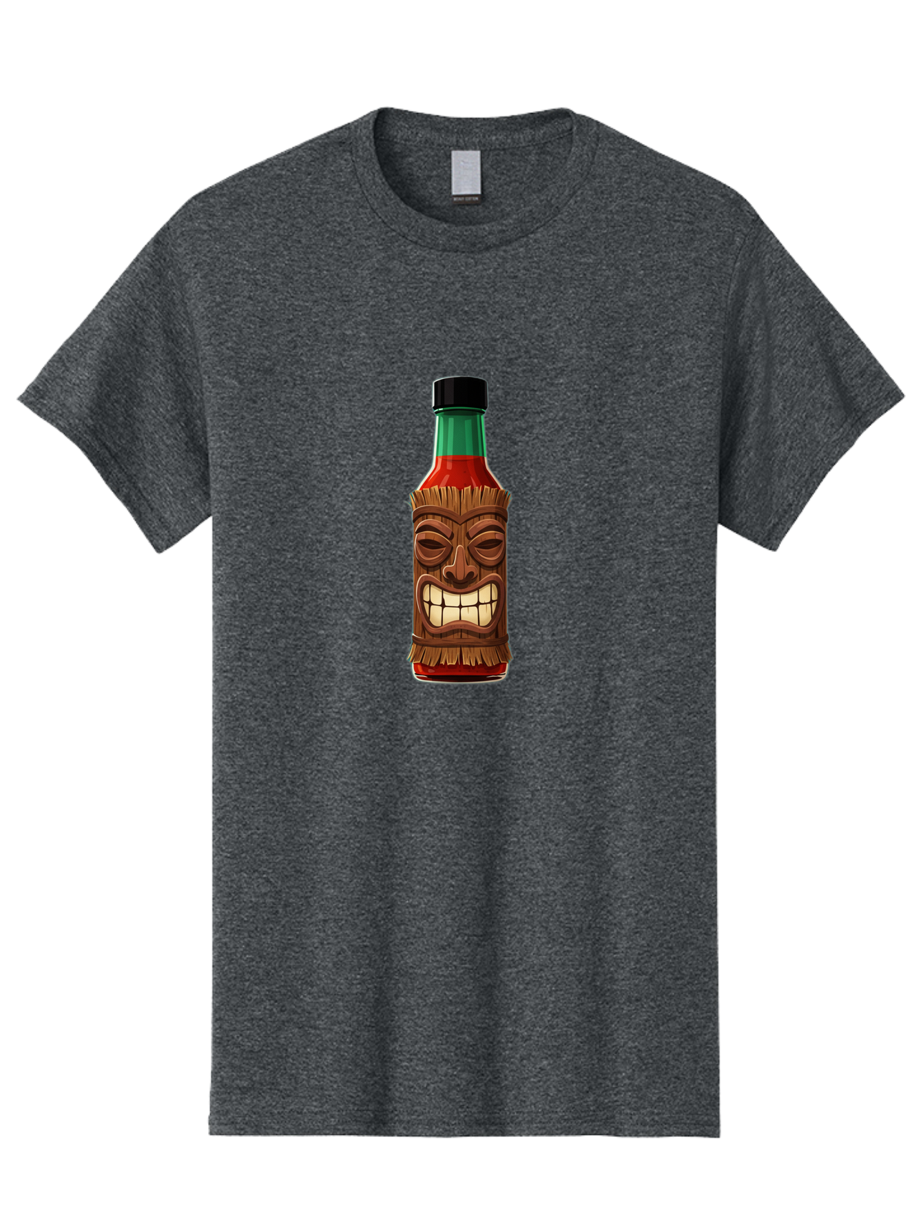Tiki-Hot-Sauce Men'S Graphic Tee, 100% Cotton, Comfortable Casual Summer Wear, Machine Washable, Hot Sauce Bottle, Tiki Face, Wooden Mask, Cartoon Illustration, Spice Bottle, Condiment Packaging, Fiery Sauce, Humorous Design, Sauce Container Bab537