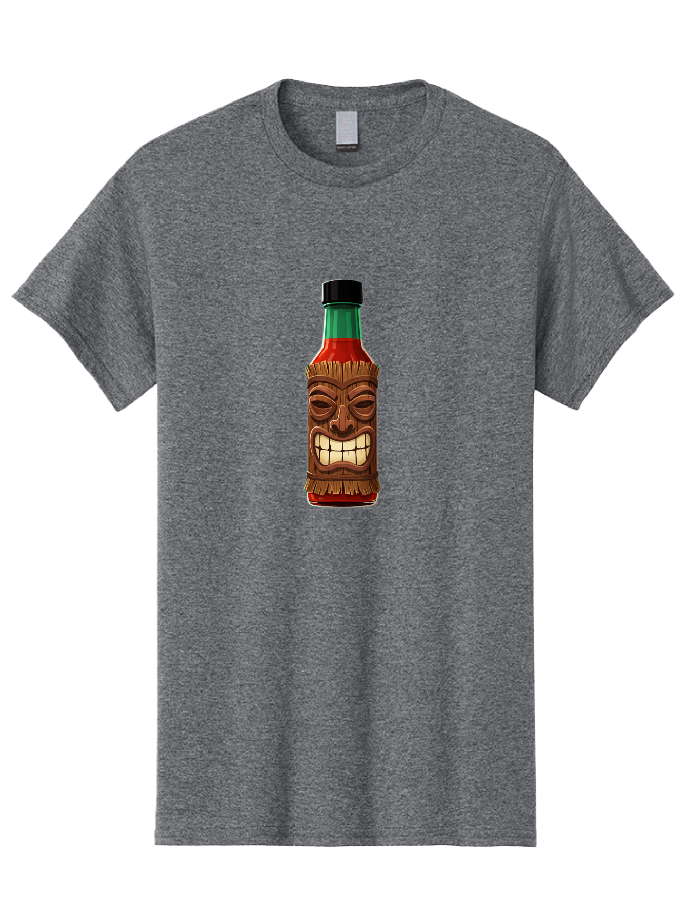 Tiki-Hot-Sauce Men'S Graphic Tee, 100% Cotton, Comfortable Casual Summer Wear, Machine Washable, Hot Sauce Bottle, Tiki Face, Wooden Mask, Cartoon Illustration, Spice Bottle, Condiment Packaging, Fiery Sauce, Humorous Design, Sauce Container Bab537