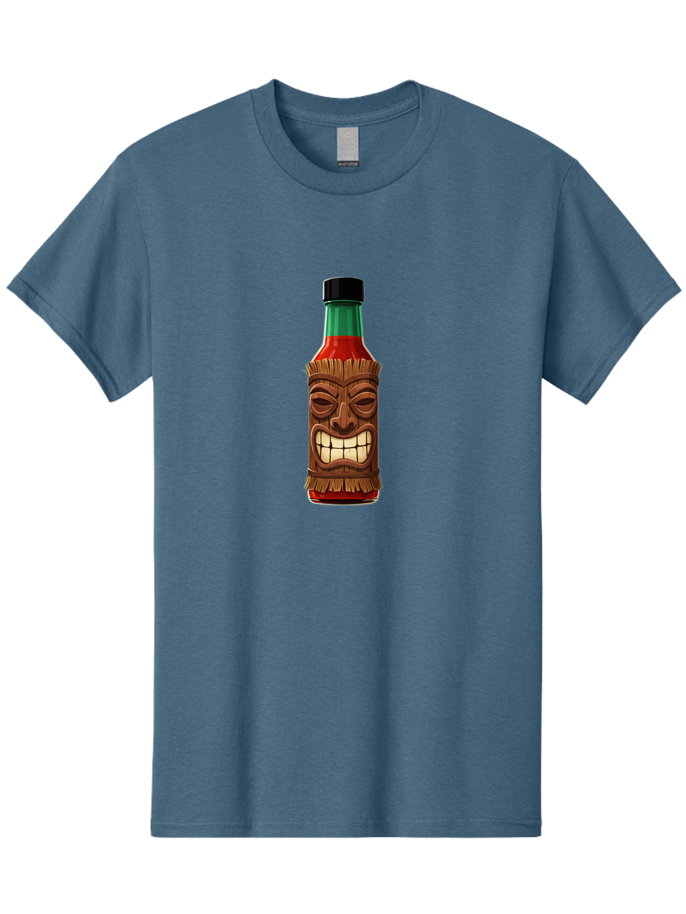 Tiki-Hot-Sauce Men'S Graphic Tee, 100% Cotton, Comfortable Casual Summer Wear, Machine Washable, Hot Sauce Bottle, Tiki Face, Wooden Mask, Cartoon Illustration, Spice Bottle, Condiment Packaging, Fiery Sauce, Humorous Design, Sauce Container Bab537