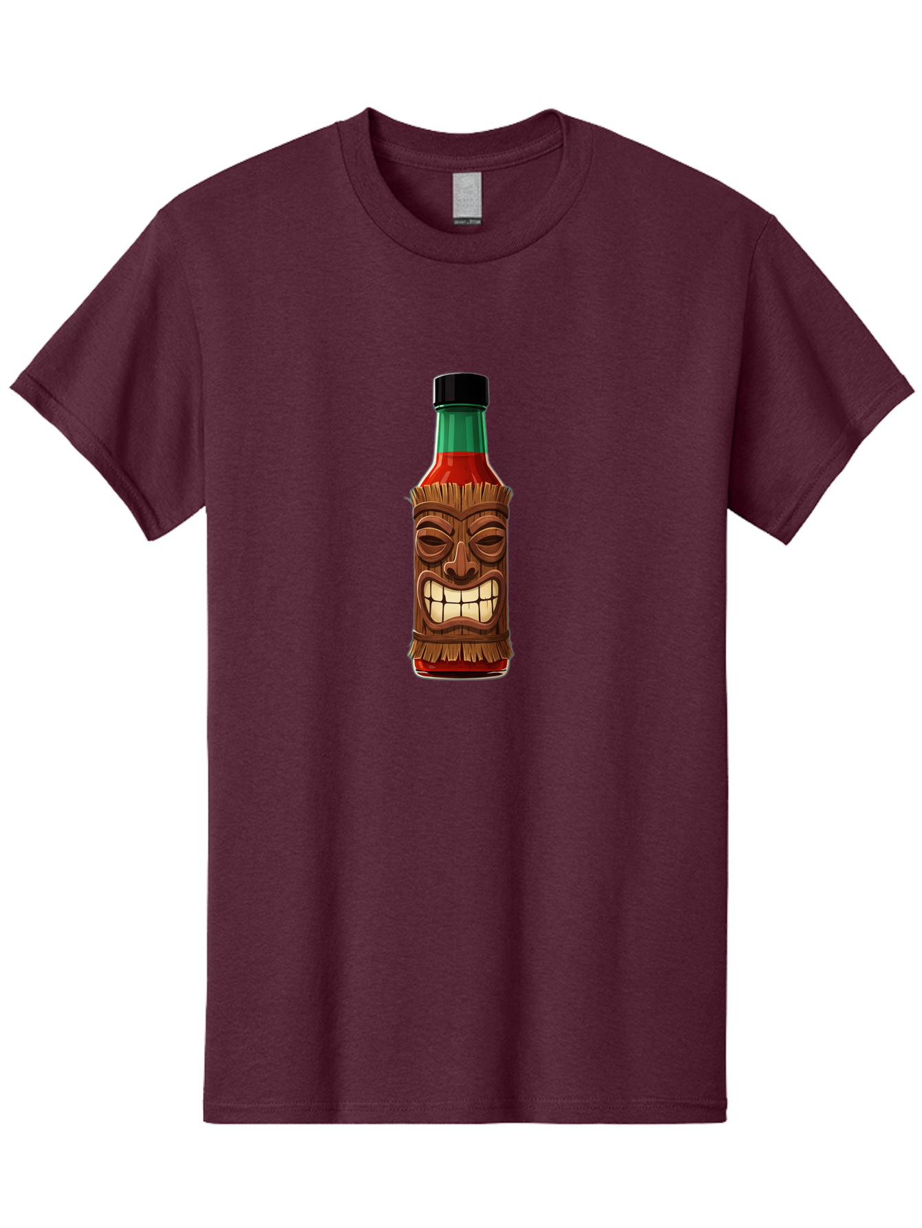 Tiki-Hot-Sauce Men'S Graphic Tee, 100% Cotton, Comfortable Casual Summer Wear, Machine Washable, Hot Sauce Bottle, Tiki Face, Wooden Mask, Cartoon Illustration, Spice Bottle, Condiment Packaging, Fiery Sauce, Humorous Design, Sauce Container Bab537