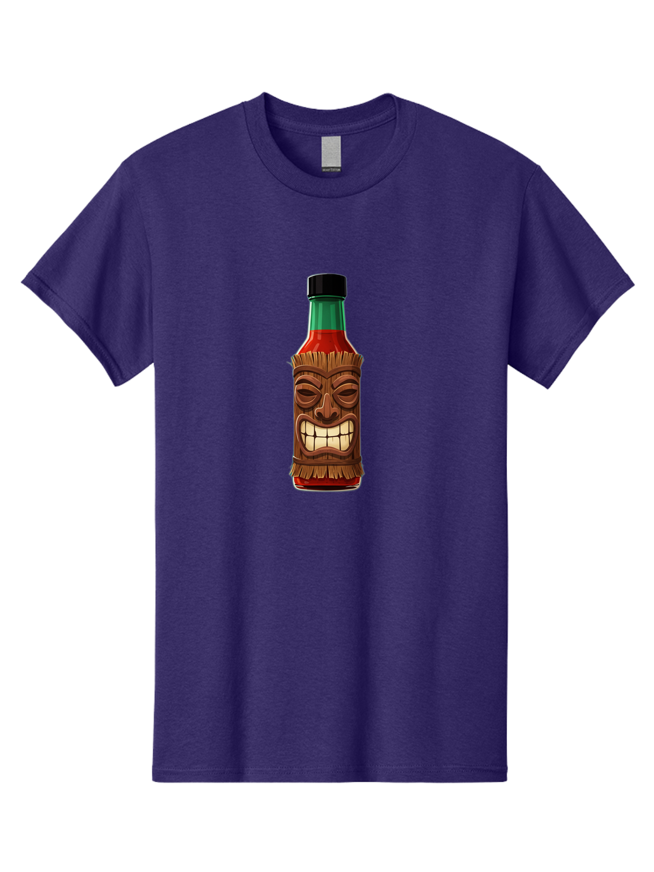 Tiki-Hot-Sauce Men'S Graphic Tee, 100% Cotton, Comfortable Casual Summer Wear, Machine Washable, Hot Sauce Bottle, Tiki Face, Wooden Mask, Cartoon Illustration, Spice Bottle, Condiment Packaging, Fiery Sauce, Humorous Design, Sauce Container Bab537