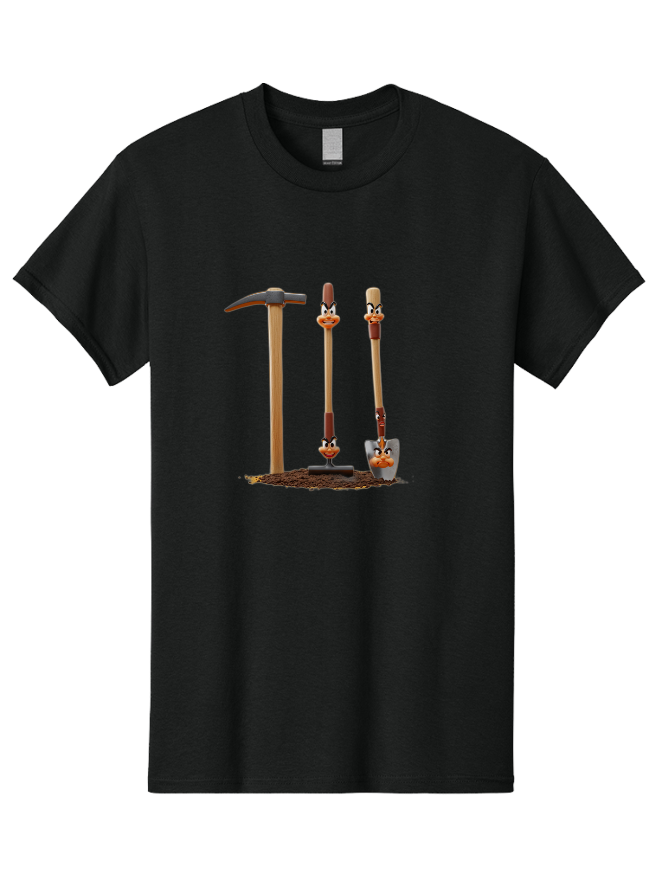 Tools-With-Duck-Faces Men'S Graphic Tee, 100% Cotton, Comfortable Casual Summer Wear, Machine Washable, Wooden Handled Tools, Hammer, Spade, Pickaxe, Cartoon Duck Faces, Gardening Equipment, Humorous Illustration, Quirky Design, Funny Tools, Bab540