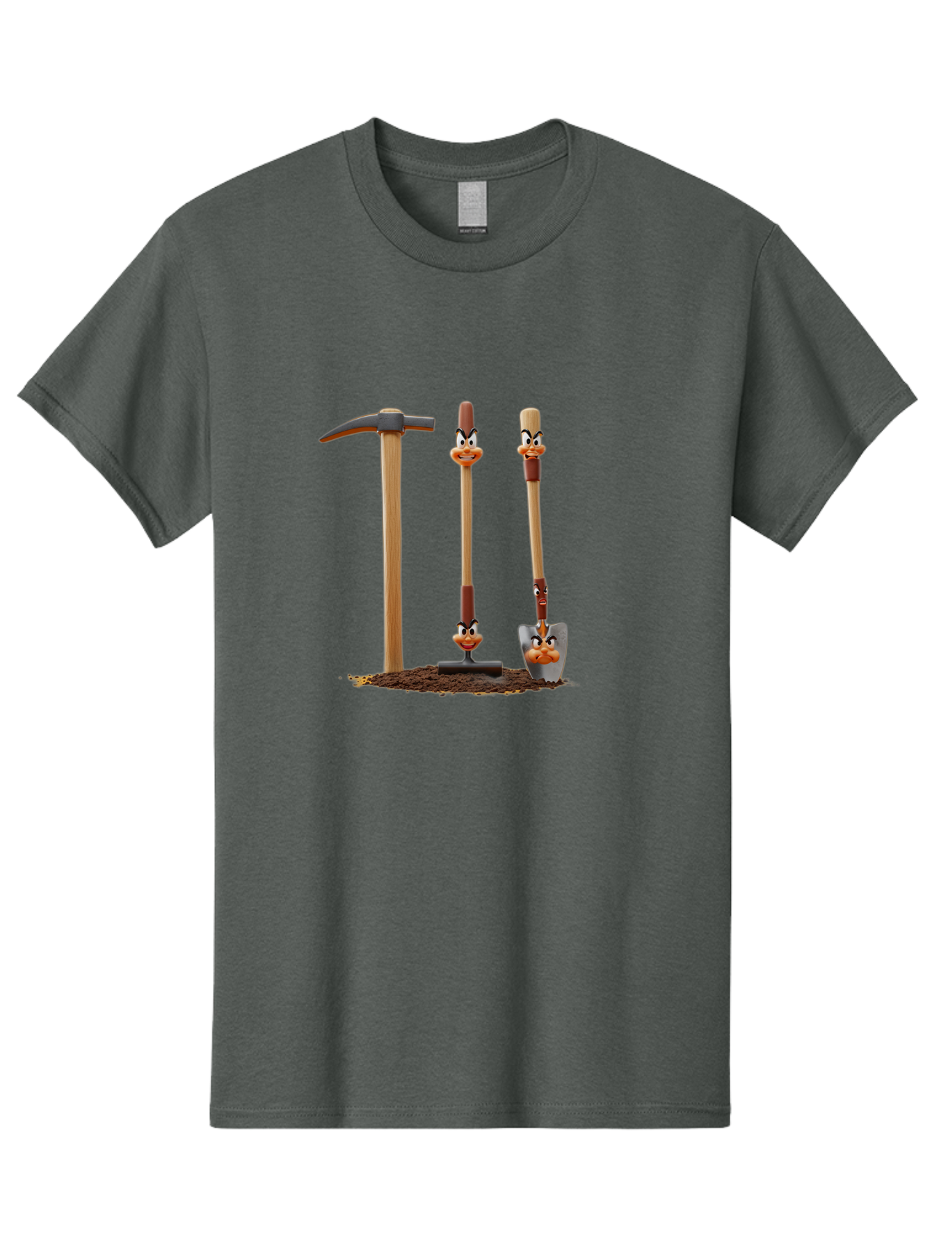 Tools-With-Duck-Faces Men'S Graphic Tee, 100% Cotton, Comfortable Casual Summer Wear, Machine Washable, Wooden Handled Tools, Hammer, Spade, Pickaxe, Cartoon Duck Faces, Gardening Equipment, Humorous Illustration, Quirky Design, Funny Tools, Bab540
