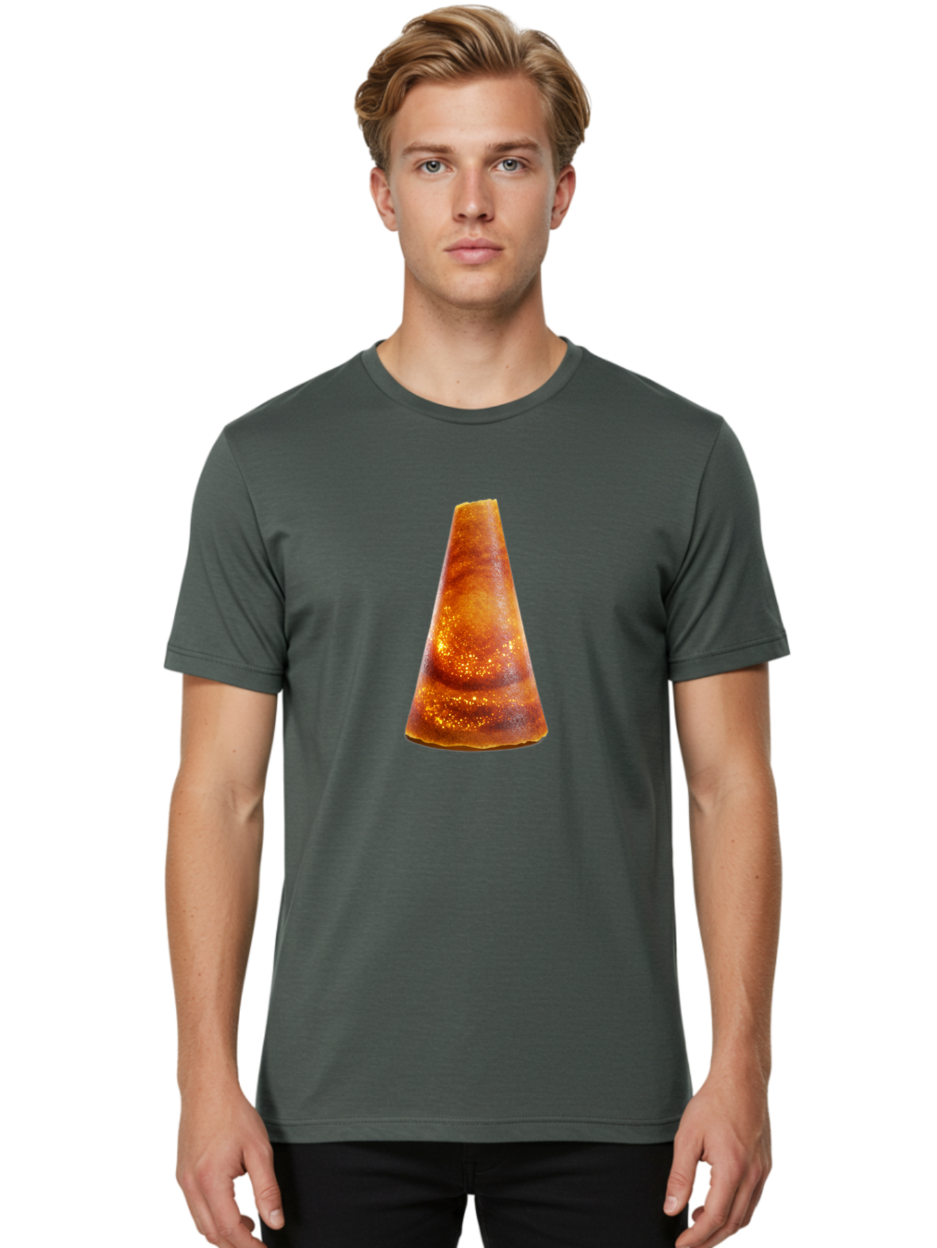 Traffic-Cone Men'S Graphic Tee, 100% Cotton, Comfortable Casual Summer Wear, Machine Washable, Cone-Shaped Object, Brown Color, Smooth Surface, Reflective Spots, Abstract Shape, Modern Design, Unique Texture, Geometric Form Bab542