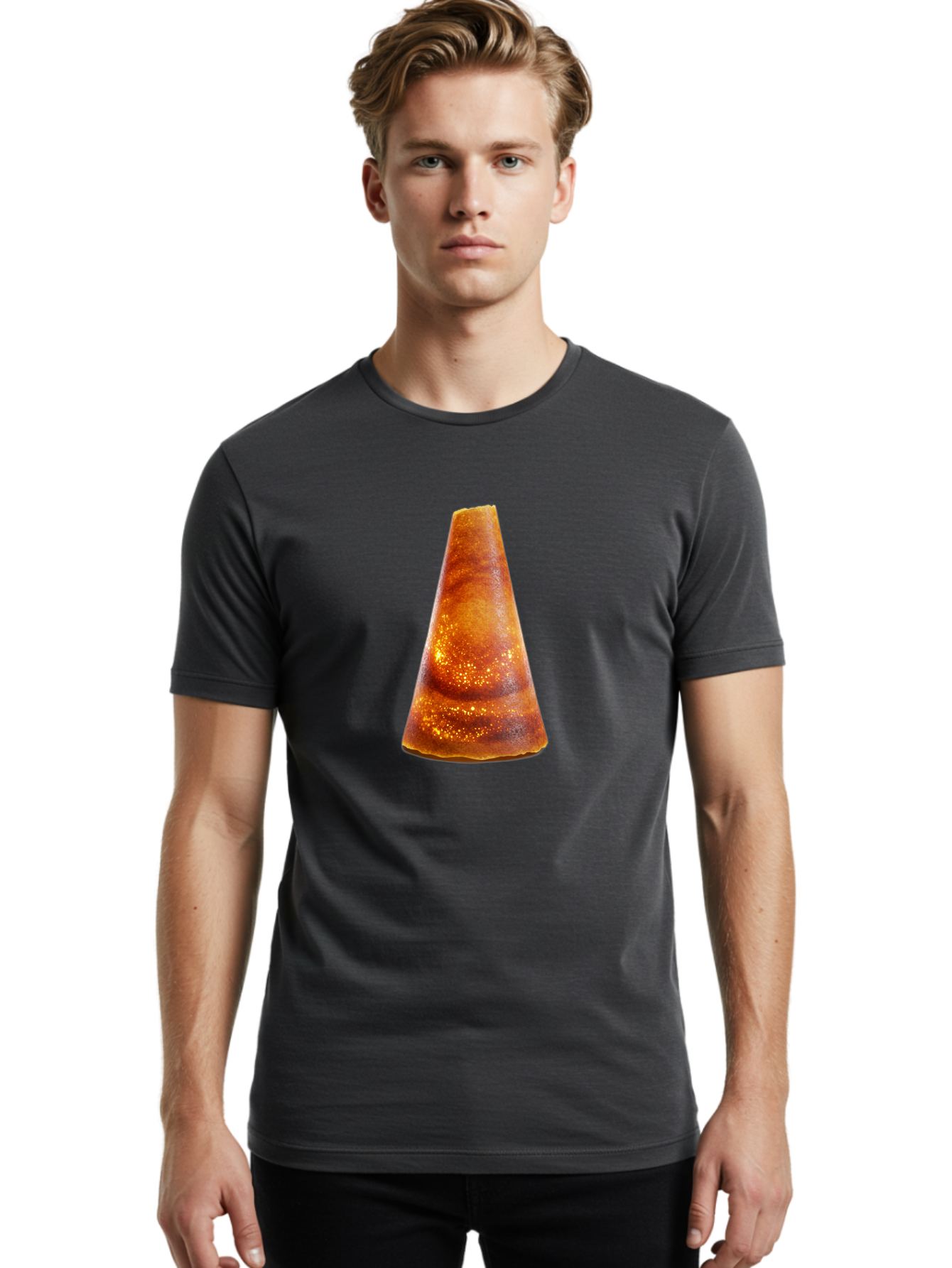 Traffic-Cone Men'S Graphic Tee, 100% Cotton, Comfortable Casual Summer Wear, Machine Washable, Cone-Shaped Object, Brown Color, Smooth Surface, Reflective Spots, Abstract Shape, Modern Design, Unique Texture, Geometric Form Bab542