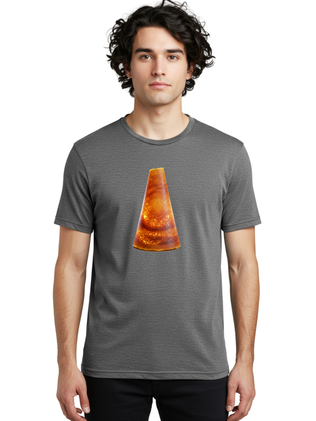 Traffic-Cone Men'S Graphic Tee, 100% Cotton, Comfortable Casual Summer Wear, Machine Washable, Cone-Shaped Object, Brown Color, Smooth Surface, Reflective Spots, Abstract Shape, Modern Design, Unique Texture, Geometric Form Bab542