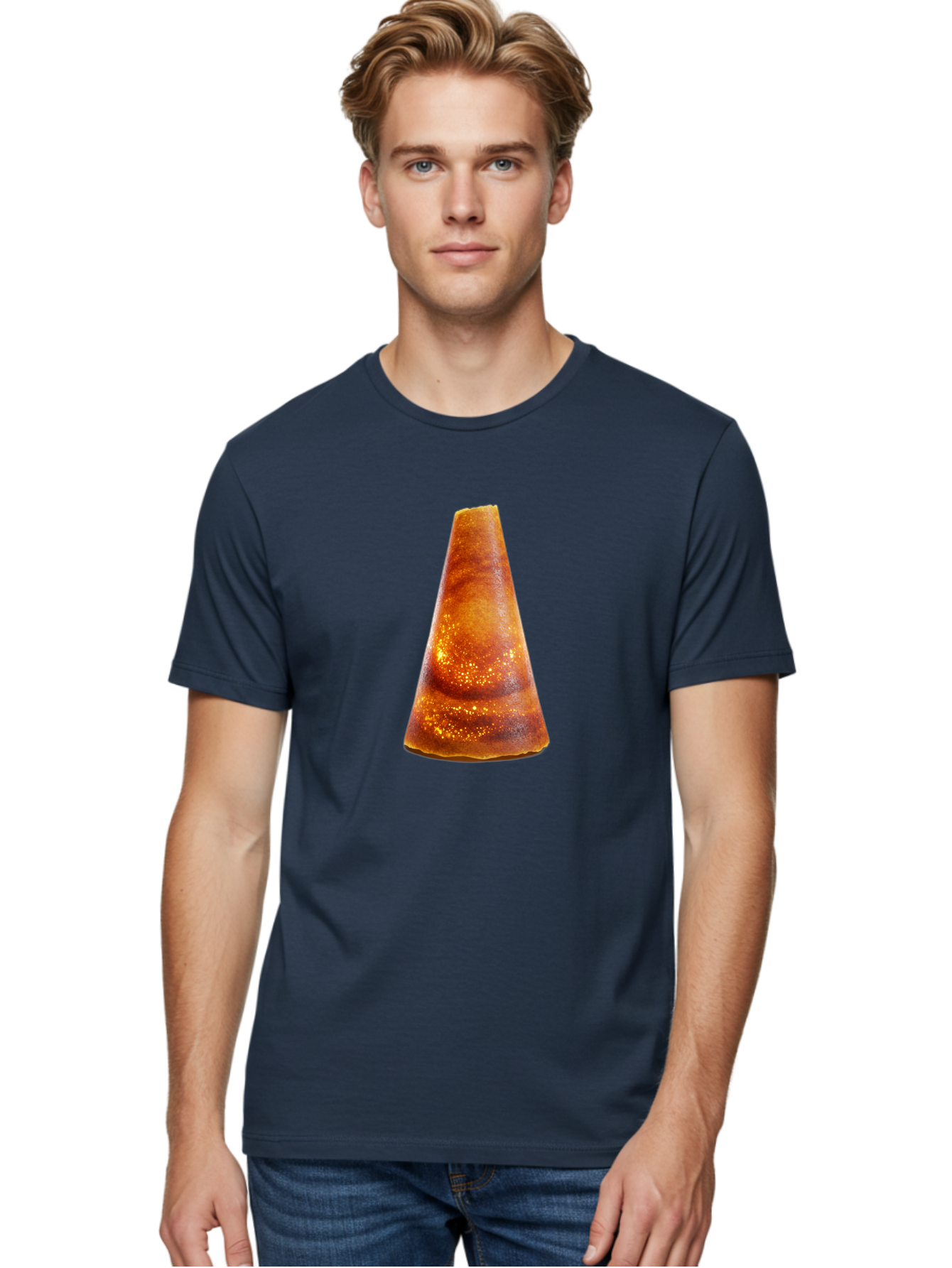 Traffic-Cone Men'S Graphic Tee, 100% Cotton, Comfortable Casual Summer Wear, Machine Washable, Cone-Shaped Object, Brown Color, Smooth Surface, Reflective Spots, Abstract Shape, Modern Design, Unique Texture, Geometric Form Bab542
