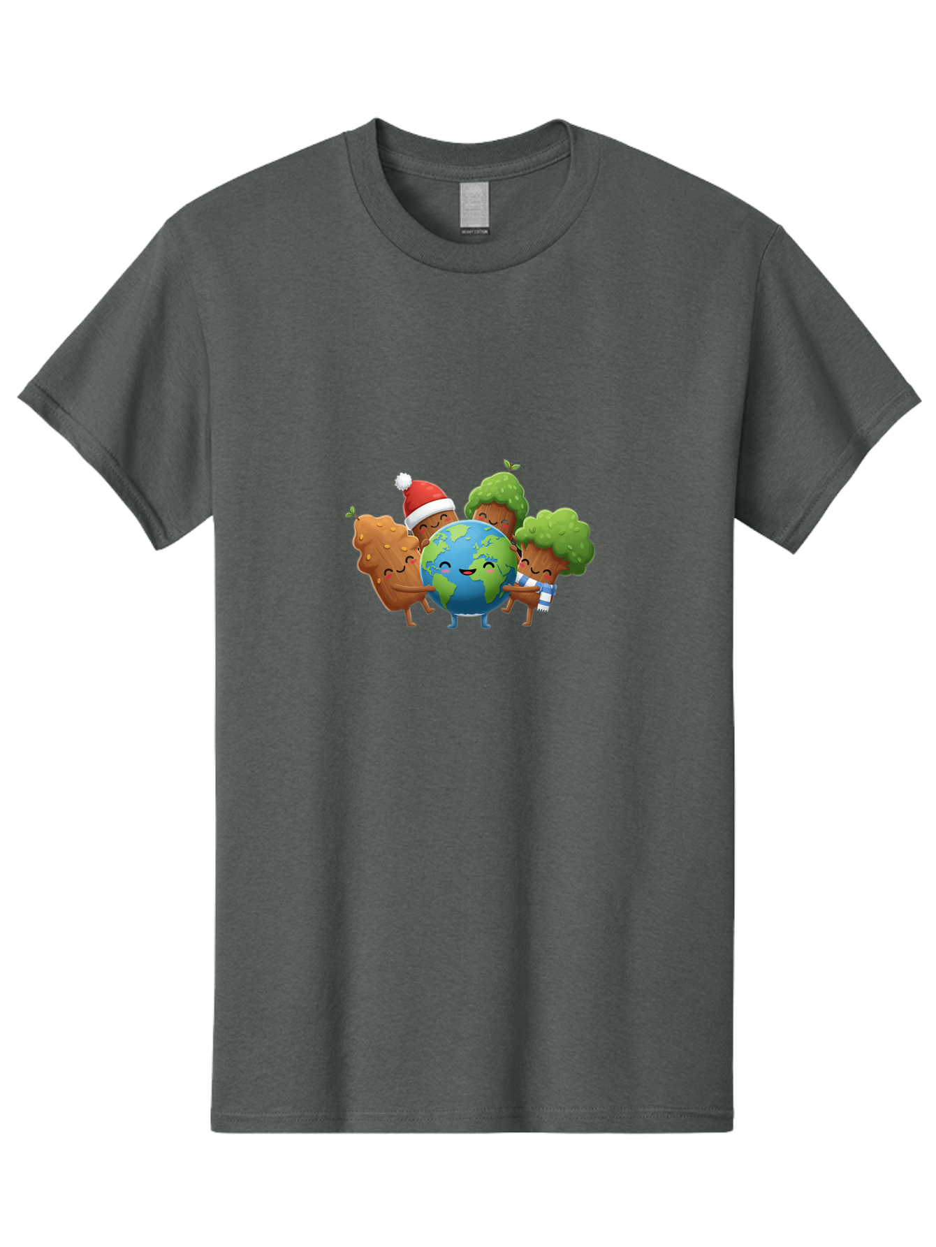 Tree-Characters-Hugging-Earth Men'S Graphic Tee, 100% Cotton, Comfortable Casual Summer Wear, Machine Washable, Cartoon Trees Hugging Earth, Environmental Conservation, Eco-Friendly, Sustainable Living, Protecting Planet, Tree Huggers, Bab544