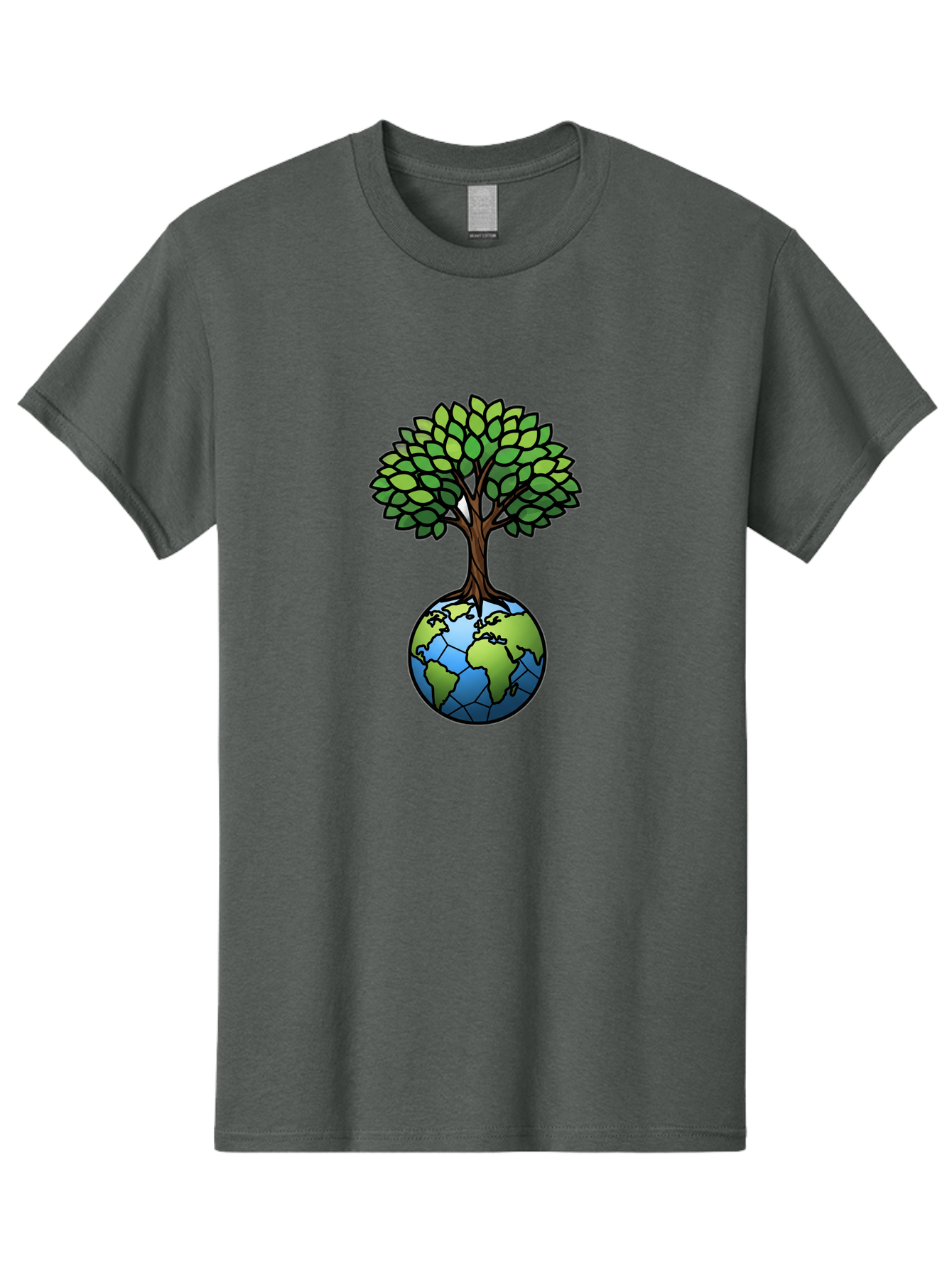 Tree-Growing-On-Globe Men'S Graphic Tee, 100% Cotton, Comfortable Casual Summer Wear, Machine Washable, Tree Growing From The Earth, Eco-Friendly Symbol, Environmental Conservation, Sustainable Living, Global Unity, Nature Preservation, Bab545