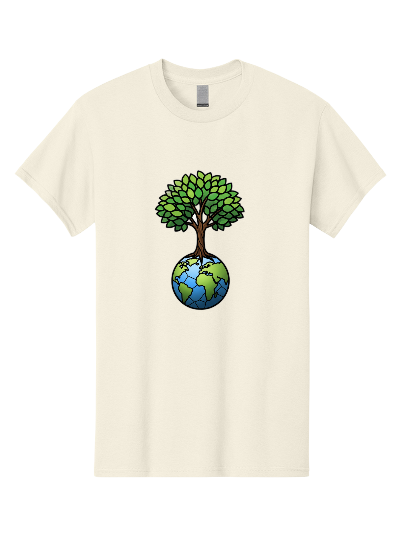 Tree-Growing-On-Globe Men'S Graphic Tee, 100% Cotton, Comfortable Casual Summer Wear, Machine Washable, Tree Growing From The Earth, Eco-Friendly Symbol, Environmental Conservation, Sustainable Living, Global Unity, Nature Preservation, Bab545