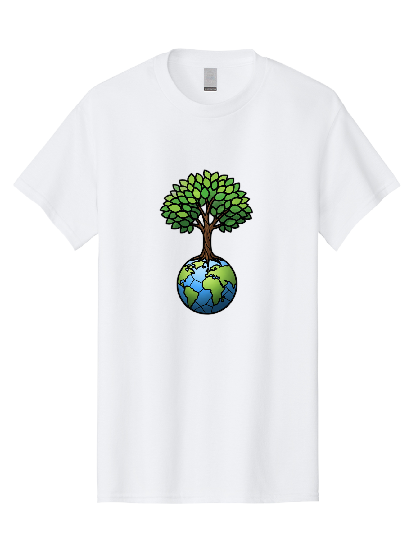 Tree-Growing-On-Globe Men'S Graphic Tee, 100% Cotton, Comfortable Casual Summer Wear, Machine Washable, Tree Growing From The Earth, Eco-Friendly Symbol, Environmental Conservation, Sustainable Living, Global Unity, Nature Preservation, Bab545