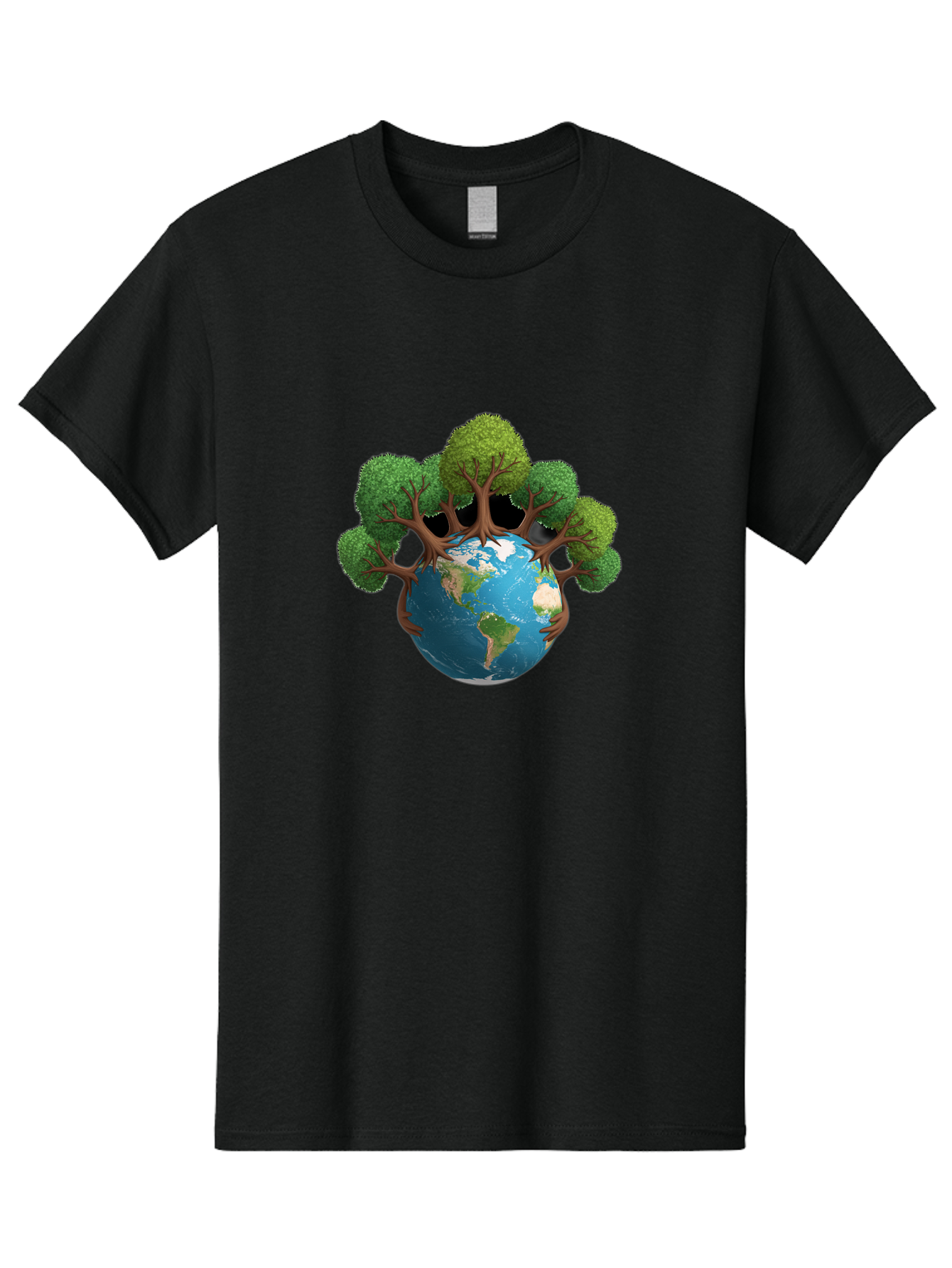 Tree-Hugging-Earth Men'S Graphic Tee, 100% Cotton, Comfortable Casual Summer Wear, Machine Washable, Earth With Trees, Global Conservation, Environmental Protection, Eco Friendly, Nature Preservation, Sustainable Living, Green Initiatives, Bab546