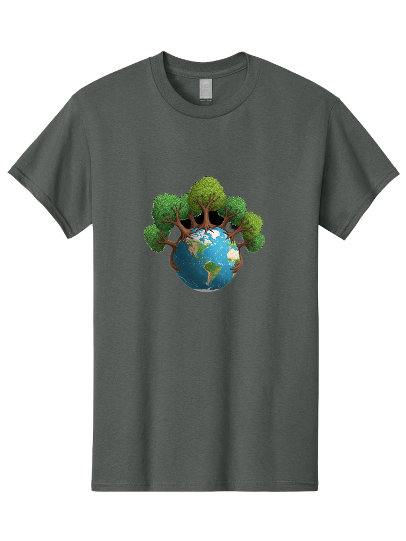 Tree-Hugging-Earth Men'S Graphic Tee, 100% Cotton, Comfortable Casual Summer Wear, Machine Washable, Earth With Trees, Global Conservation, Environmental Protection, Eco Friendly, Nature Preservation, Sustainable Living, Green Initiatives, Bab546