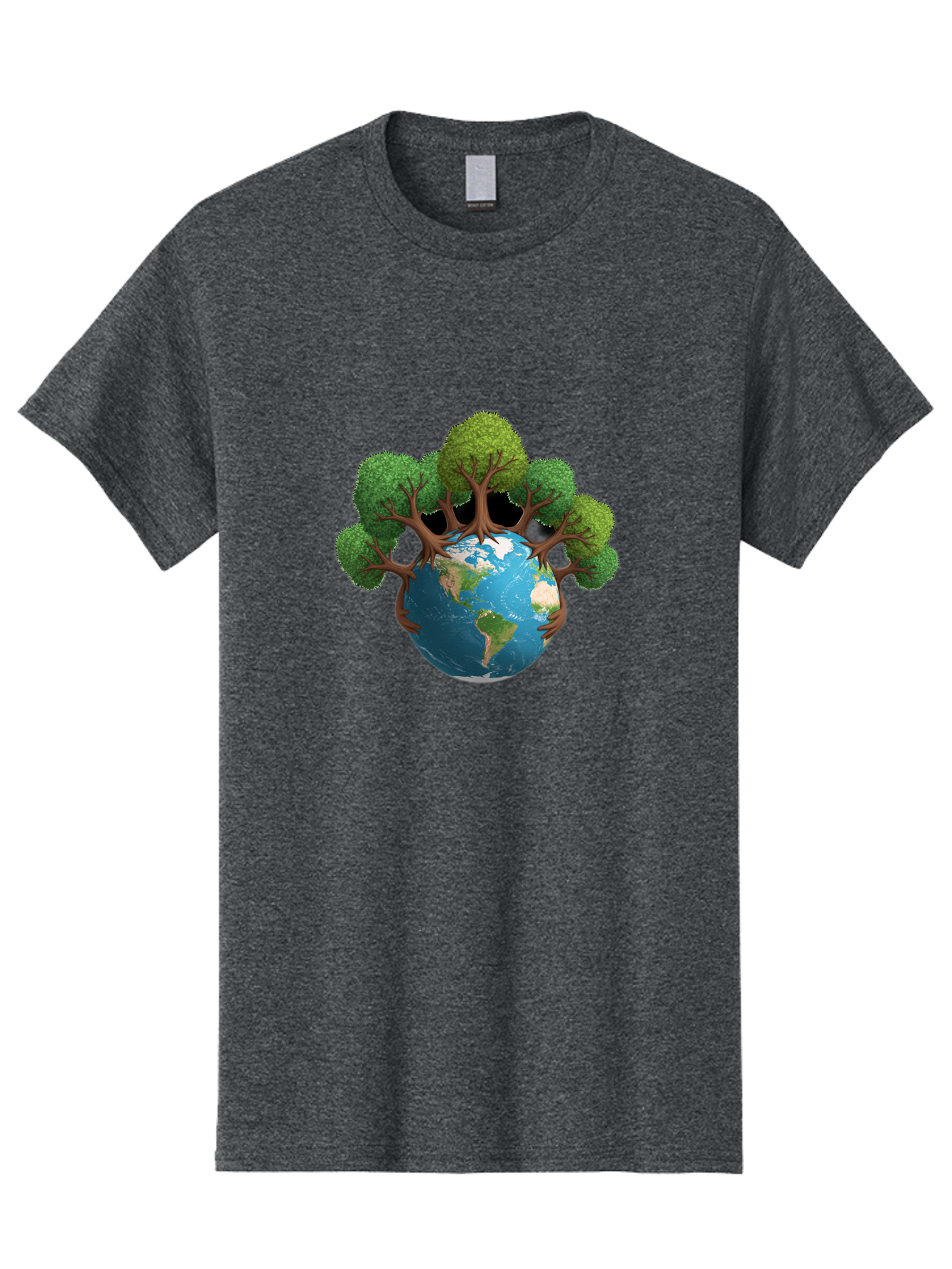 Tree-Hugging-Earth Men'S Graphic Tee, 100% Cotton, Comfortable Casual Summer Wear, Machine Washable, Earth With Trees, Global Conservation, Environmental Protection, Eco Friendly, Nature Preservation, Sustainable Living, Green Initiatives, Bab546