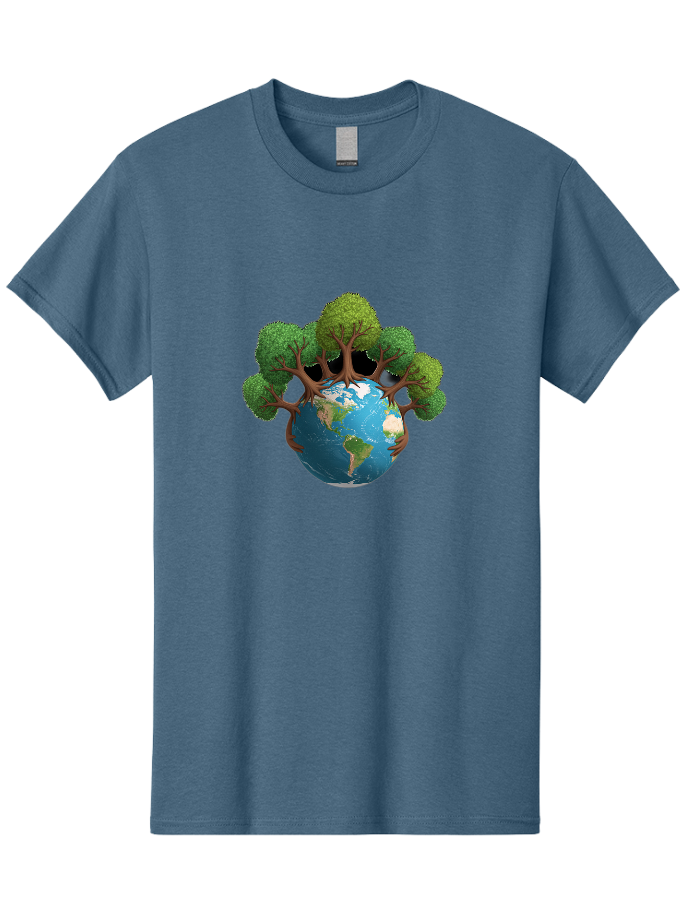 Tree-Hugging-Earth Men'S Graphic Tee, 100% Cotton, Comfortable Casual Summer Wear, Machine Washable, Earth With Trees, Global Conservation, Environmental Protection, Eco Friendly, Nature Preservation, Sustainable Living, Green Initiatives, Bab546