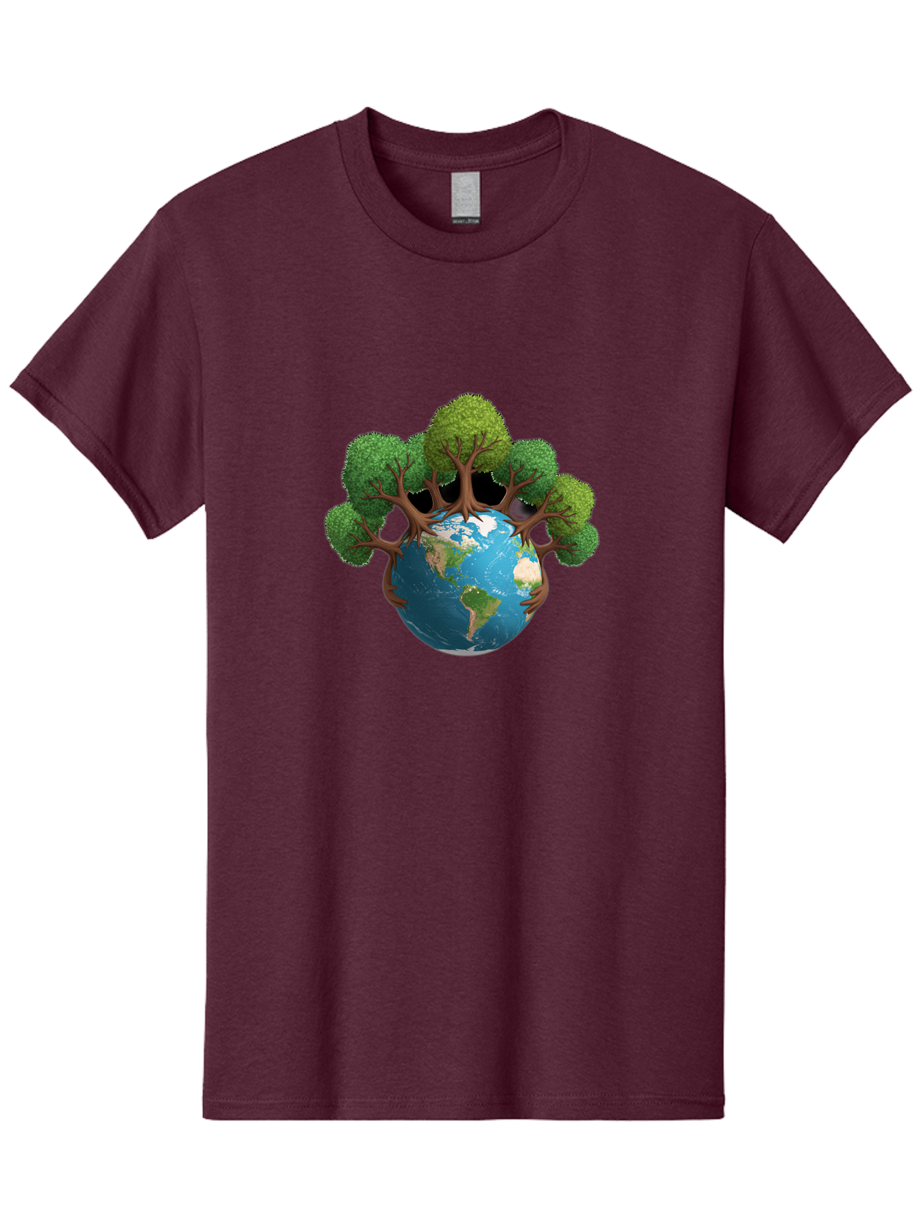 Tree-Hugging-Earth Men'S Graphic Tee, 100% Cotton, Comfortable Casual Summer Wear, Machine Washable, Earth With Trees, Global Conservation, Environmental Protection, Eco Friendly, Nature Preservation, Sustainable Living, Green Initiatives, Bab546