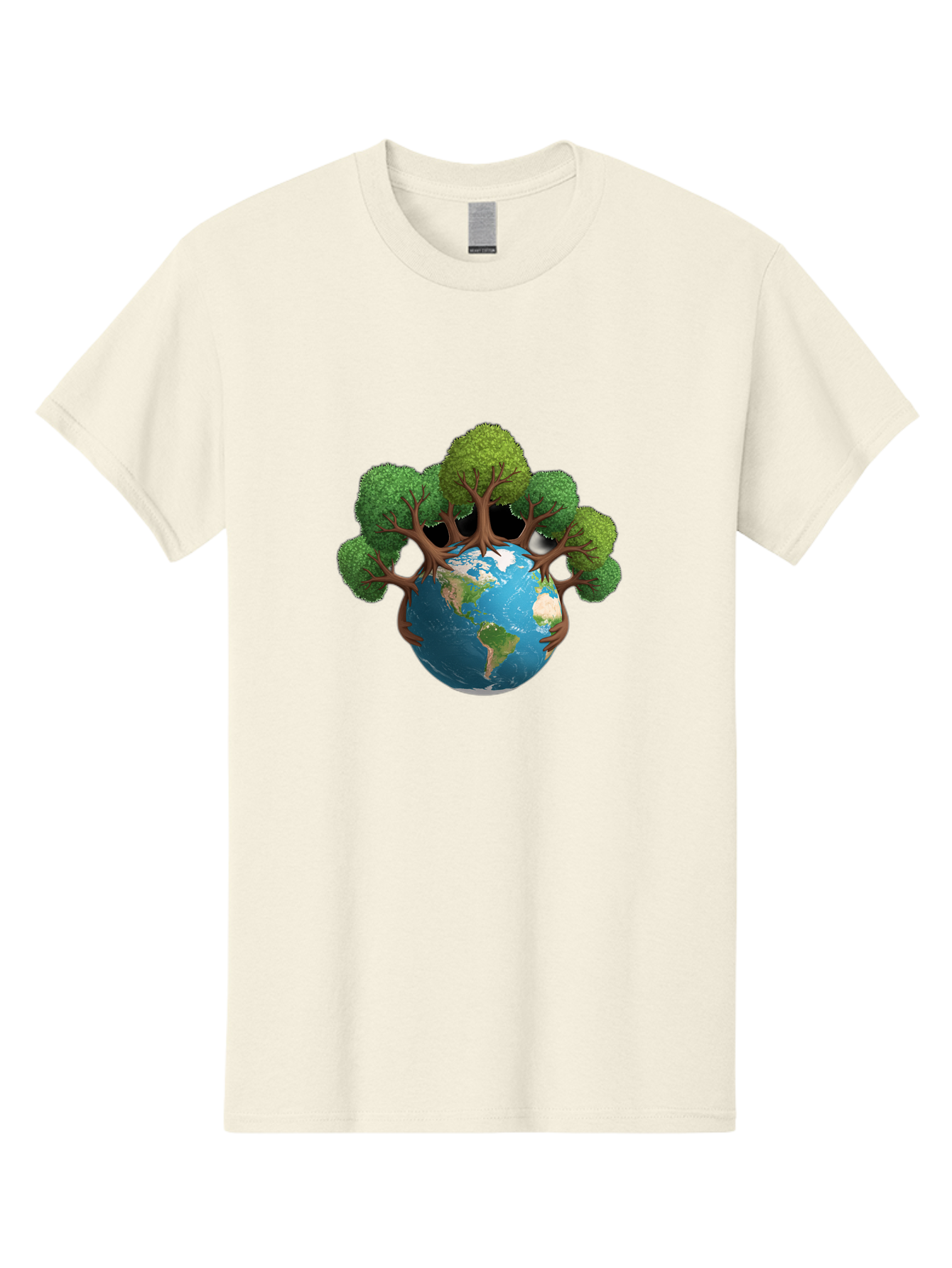 Tree-Hugging-Earth Men'S Graphic Tee, 100% Cotton, Comfortable Casual Summer Wear, Machine Washable, Earth With Trees, Global Conservation, Environmental Protection, Eco Friendly, Nature Preservation, Sustainable Living, Green Initiatives, Bab546
