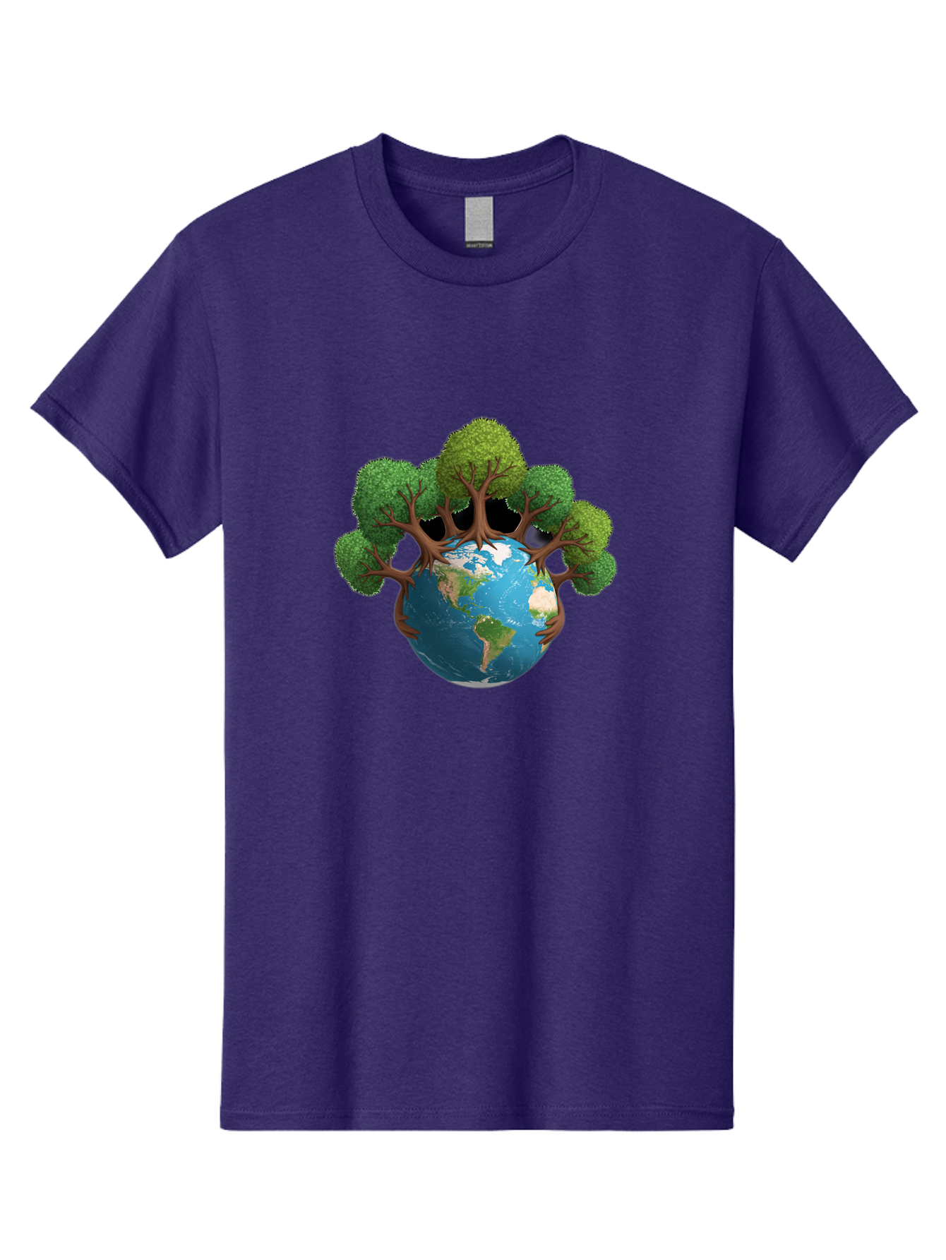 Tree-Hugging-Earth Men'S Graphic Tee, 100% Cotton, Comfortable Casual Summer Wear, Machine Washable, Earth With Trees, Global Conservation, Environmental Protection, Eco Friendly, Nature Preservation, Sustainable Living, Green Initiatives, Bab546