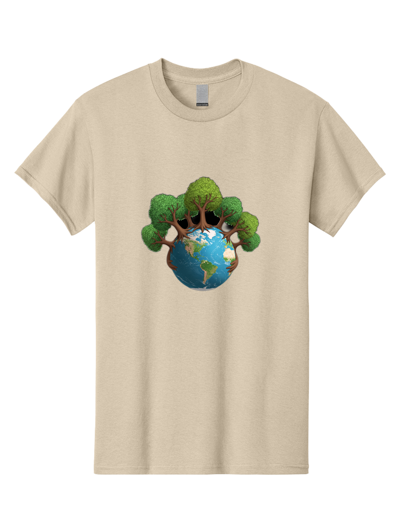 Tree-Hugging-Earth Men'S Graphic Tee, 100% Cotton, Comfortable Casual Summer Wear, Machine Washable, Earth With Trees, Global Conservation, Environmental Protection, Eco Friendly, Nature Preservation, Sustainable Living, Green Initiatives, Bab546