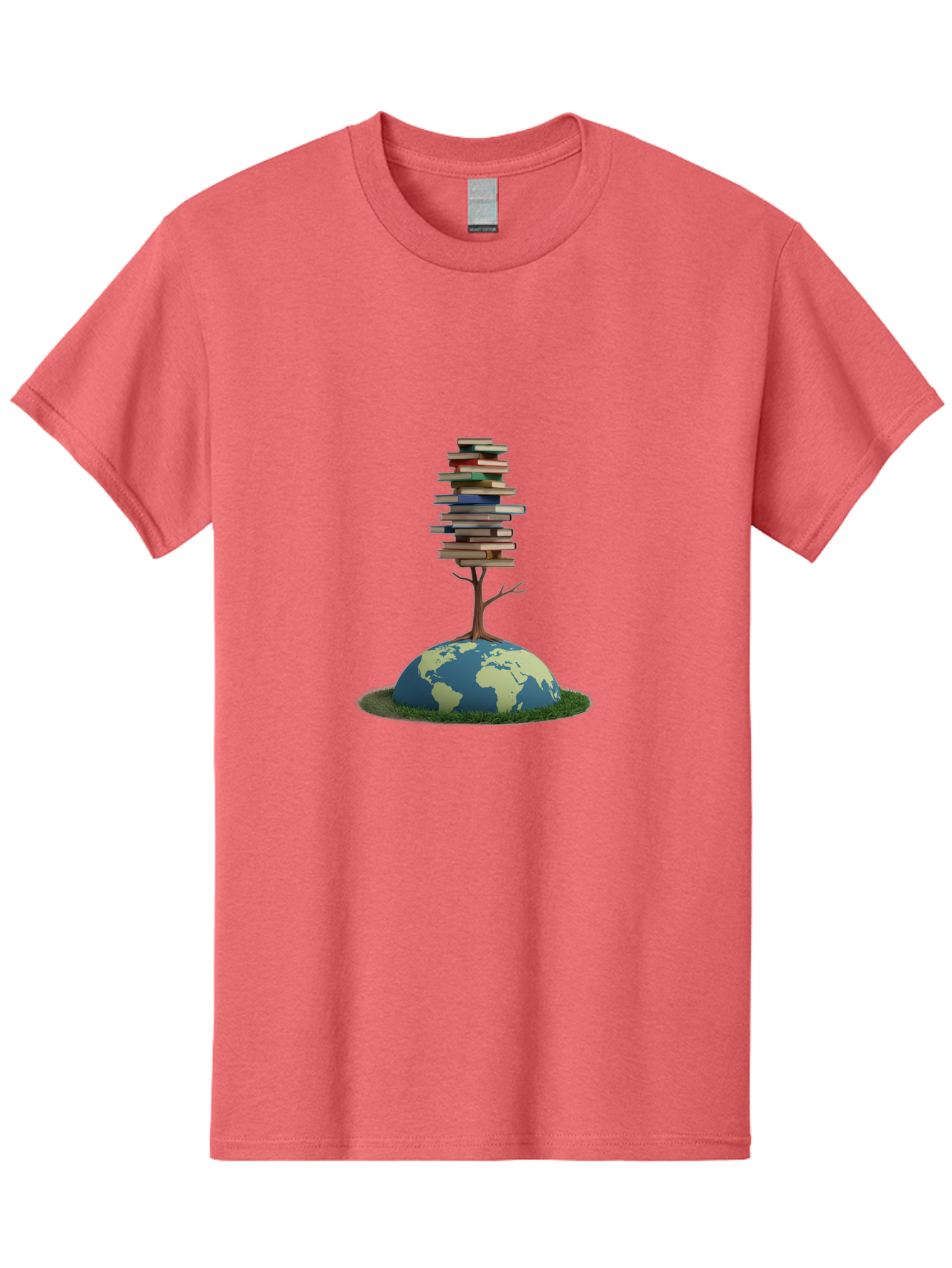 Tree-Of-Knowledge Men'S Graphic Tee, 100% Cotton, Comfortable Casual Summer Wear, Machine Washable, Globe With Tree, Stacked Books, Global Knowledge, Education Worldwide, Literary Diversity, World Unity, Intellectual Growth, Tree Of Knowledge Bab547