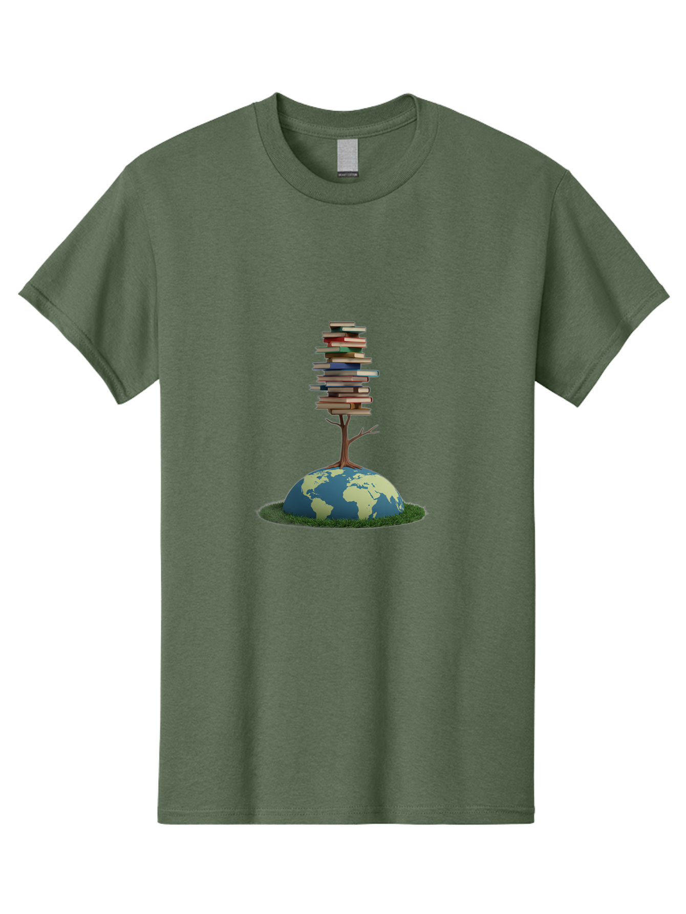 Tree-Of-Knowledge Men'S Graphic Tee, 100% Cotton, Comfortable Casual Summer Wear, Machine Washable, Globe With Tree, Stacked Books, Global Knowledge, Education Worldwide, Literary Diversity, World Unity, Intellectual Growth, Tree Of Knowledge Bab547