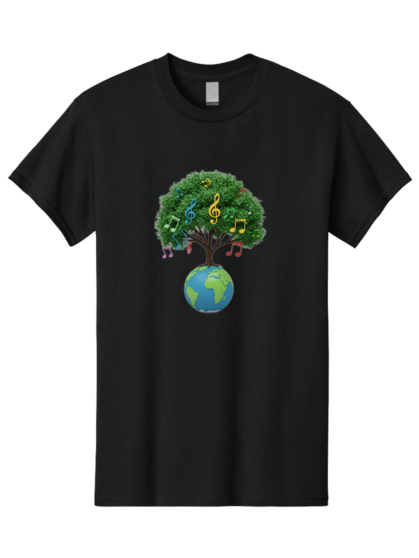 Tree-Of-Music Men'S Graphic Tee, 100% Cotton, Comfortable Casual Summer Wear, Machine Washable, Tree Growing Out Of The Earth, Global Unity, Music Notes, Treble Clefs, Harmony, World Music, Cultural Diversity, Environmentalism, Bab548