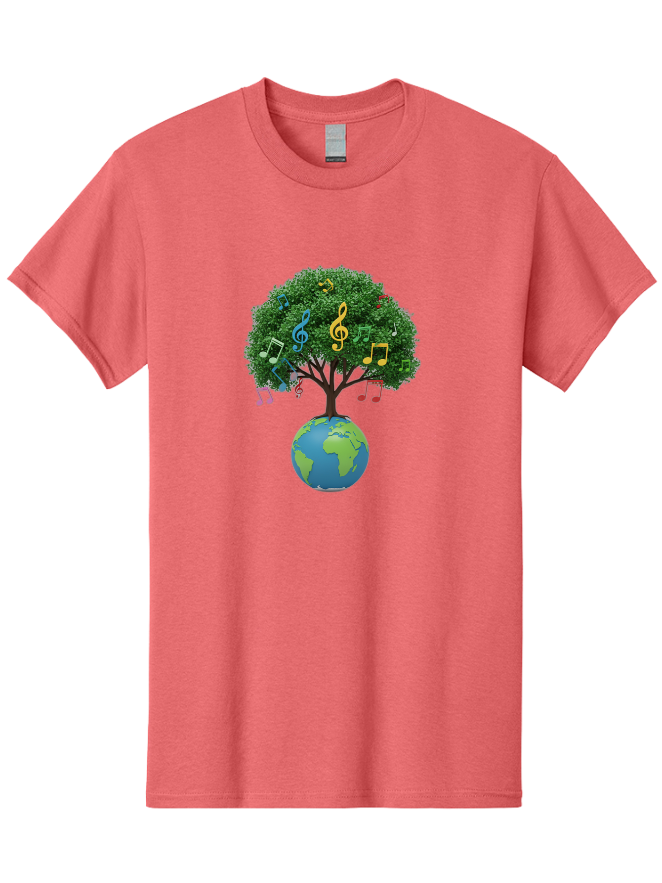 Tree-Of-Music Men'S Graphic Tee, 100% Cotton, Comfortable Casual Summer Wear, Machine Washable, Tree Growing Out Of The Earth, Global Unity, Music Notes, Treble Clefs, Harmony, World Music, Cultural Diversity, Environmentalism, Bab548