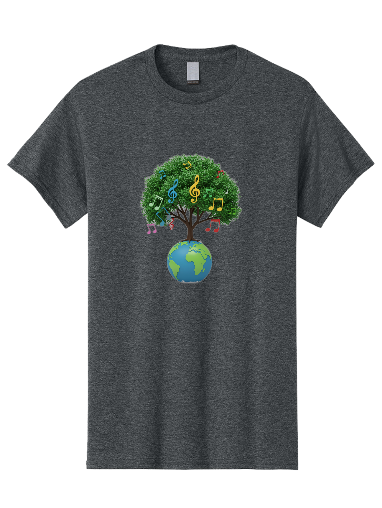 Tree-Of-Music Men'S Graphic Tee, 100% Cotton, Comfortable Casual Summer Wear, Machine Washable, Tree Growing Out Of The Earth, Global Unity, Music Notes, Treble Clefs, Harmony, World Music, Cultural Diversity, Environmentalism, Bab548