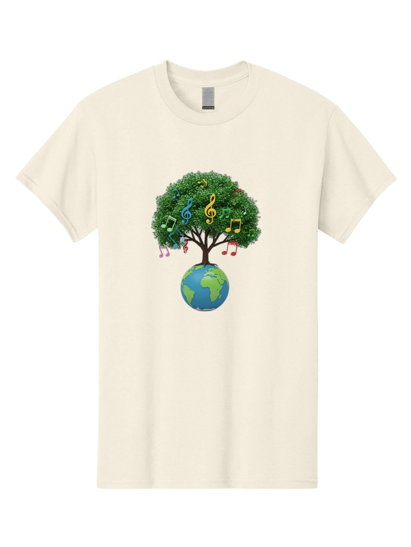 Tree-Of-Music Men'S Graphic Tee, 100% Cotton, Comfortable Casual Summer Wear, Machine Washable, Tree Growing Out Of The Earth, Global Unity, Music Notes, Treble Clefs, Harmony, World Music, Cultural Diversity, Environmentalism, Bab548