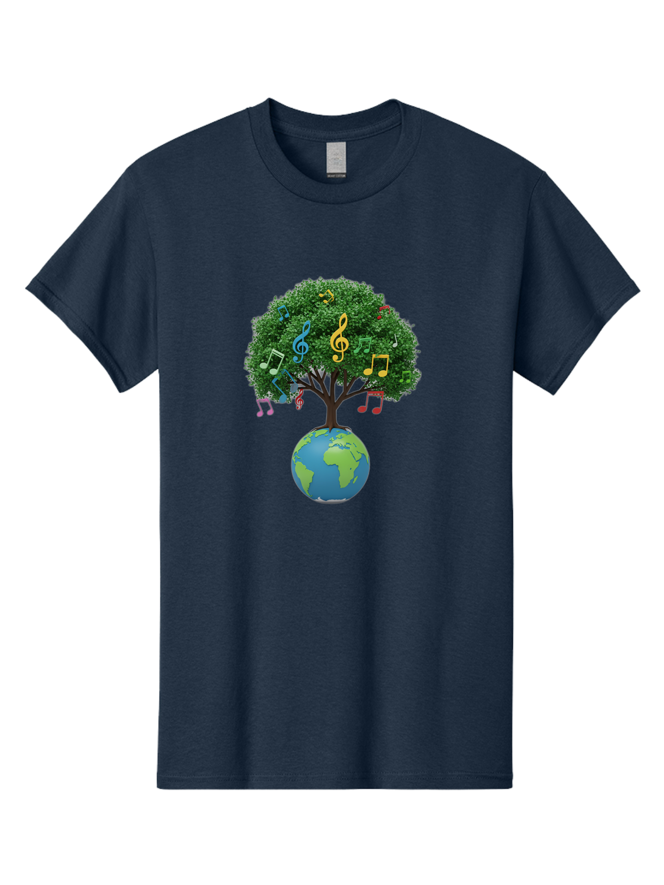 Tree-Of-Music Men'S Graphic Tee, 100% Cotton, Comfortable Casual Summer Wear, Machine Washable, Tree Growing Out Of The Earth, Global Unity, Music Notes, Treble Clefs, Harmony, World Music, Cultural Diversity, Environmentalism, Bab548