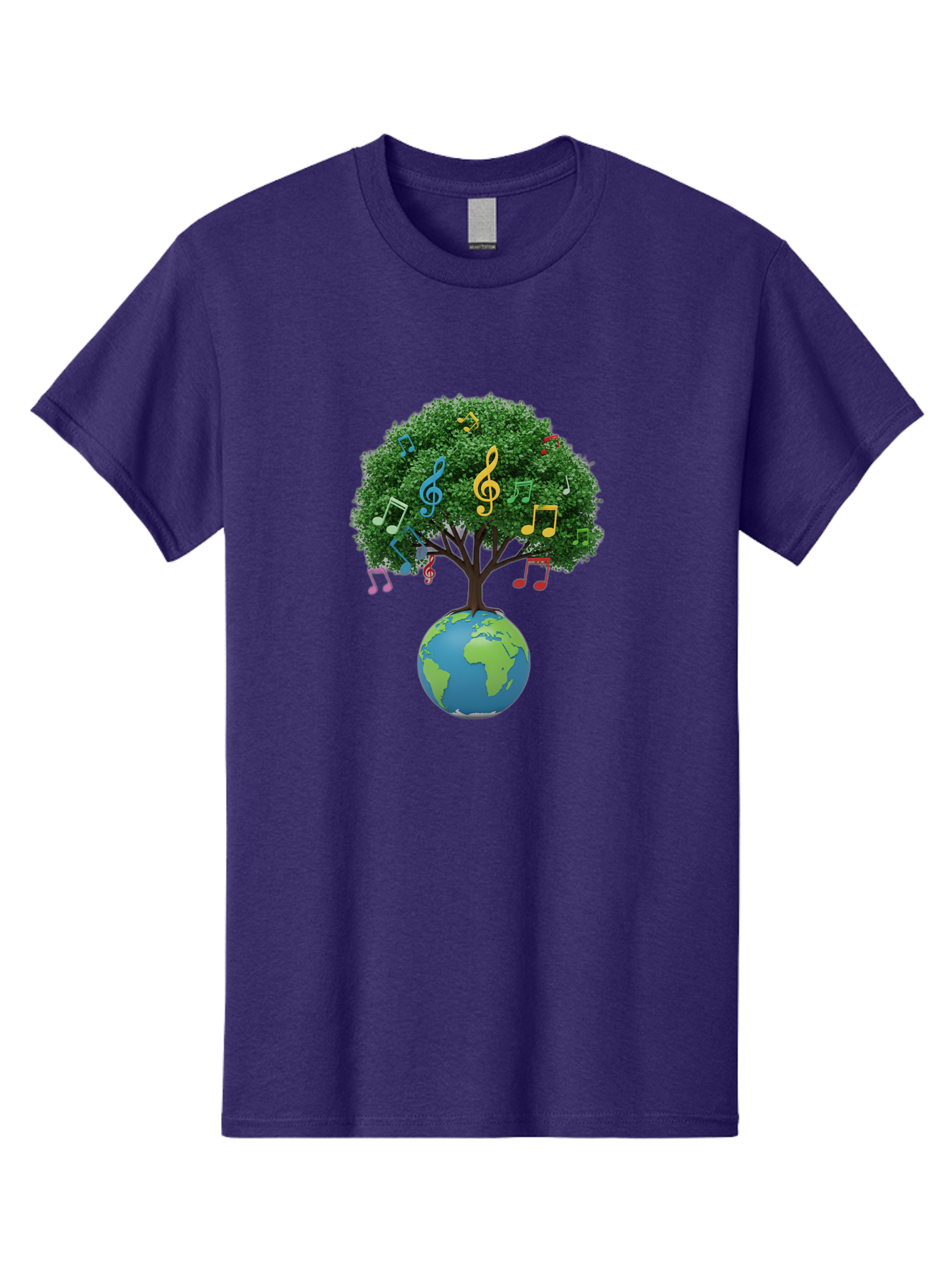 Tree-Of-Music Men'S Graphic Tee, 100% Cotton, Comfortable Casual Summer Wear, Machine Washable, Tree Growing Out Of The Earth, Global Unity, Music Notes, Treble Clefs, Harmony, World Music, Cultural Diversity, Environmentalism, Bab548