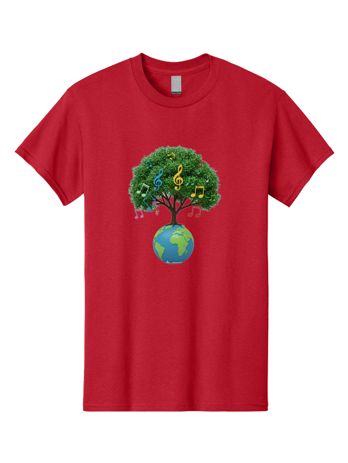 Tree-Of-Music Men'S Graphic Tee, 100% Cotton, Comfortable Casual Summer Wear, Machine Washable, Tree Growing Out Of The Earth, Global Unity, Music Notes, Treble Clefs, Harmony, World Music, Cultural Diversity, Environmentalism, Bab548