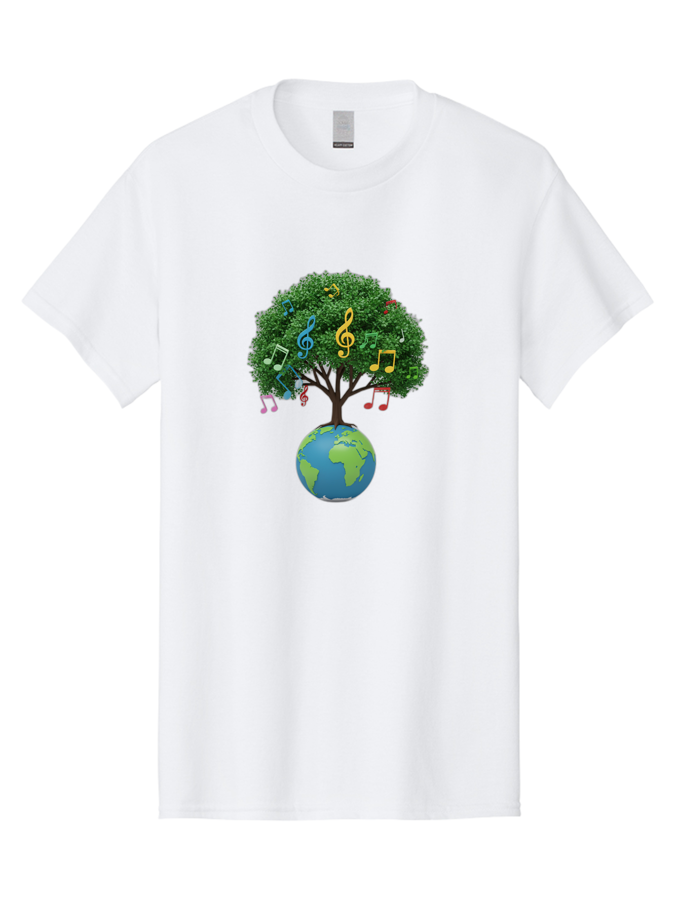 Tree-Of-Music Men'S Graphic Tee, 100% Cotton, Comfortable Casual Summer Wear, Machine Washable, Tree Growing Out Of The Earth, Global Unity, Music Notes, Treble Clefs, Harmony, World Music, Cultural Diversity, Environmentalism, Bab548
