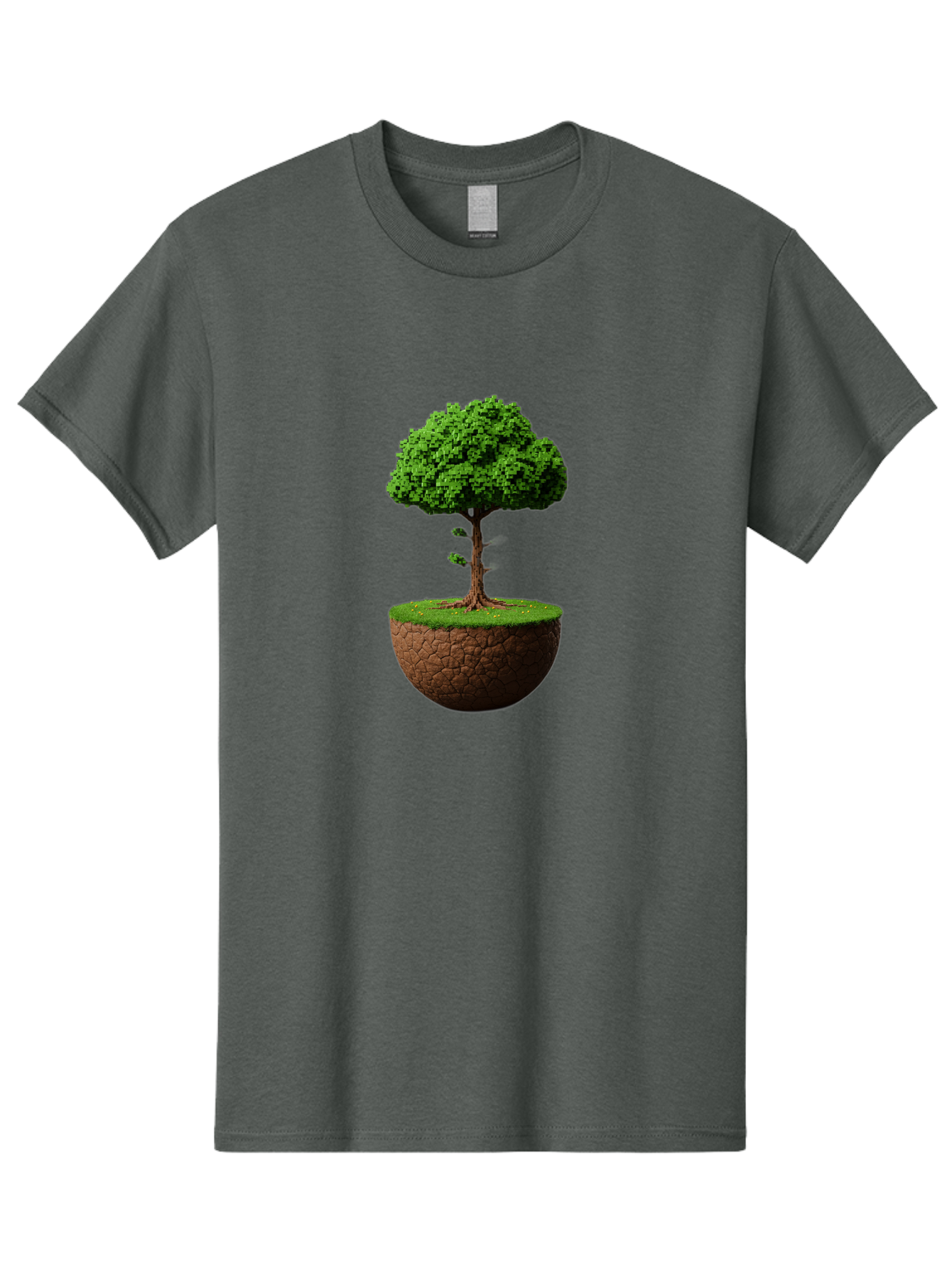 Tree-On-Soil Men'S Graphic Tee, 100% Cotton, Comfortable Casual Summer Wear, Machine Washable, Tree On A Mound Of Soil, Cracked Earth, Lush Foliage, Earthy Tones, 3D Rendering, Digital Art, Environmental Theme, Natural Scenery, Bab549