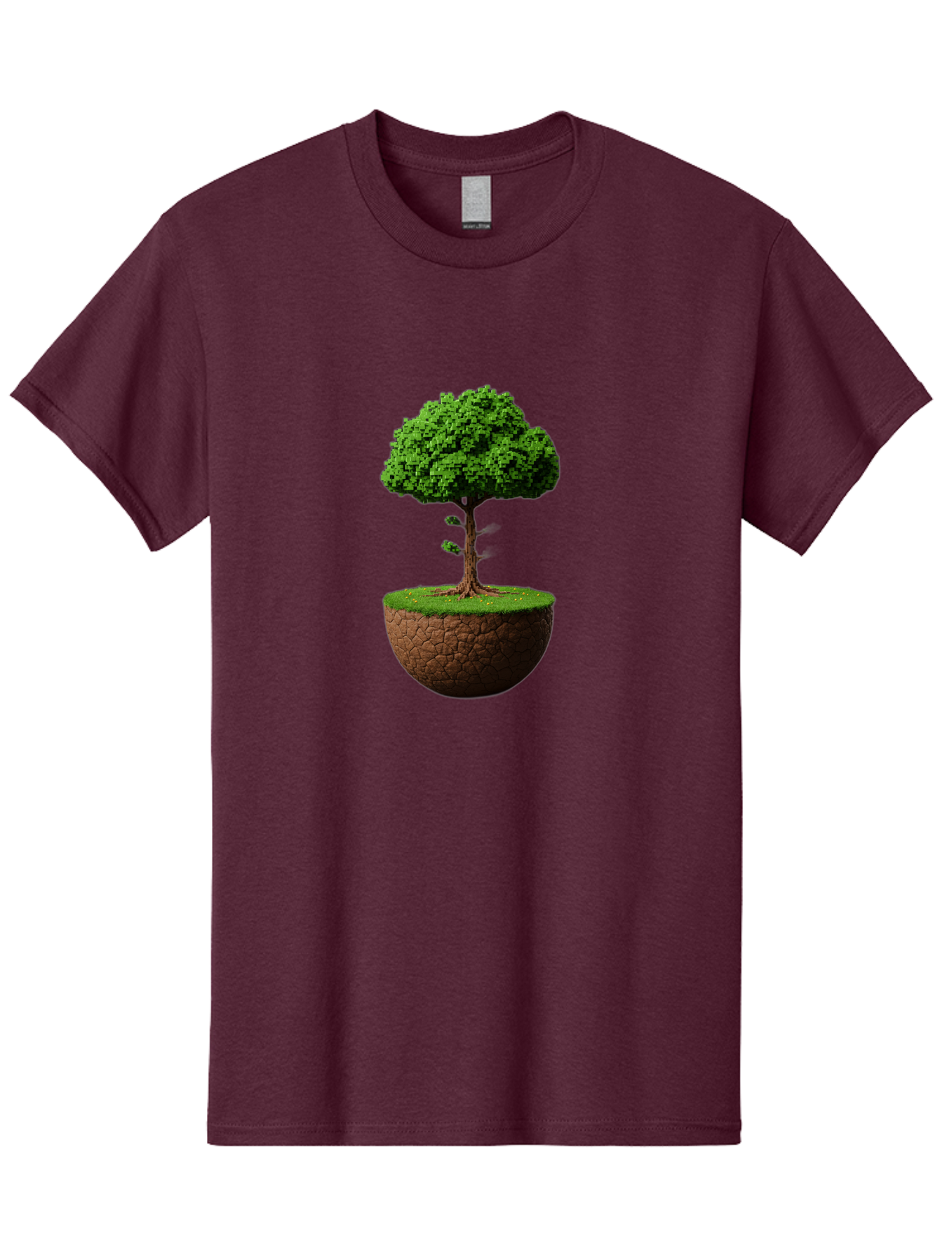 Tree-On-Soil Men'S Graphic Tee, 100% Cotton, Comfortable Casual Summer Wear, Machine Washable, Tree On A Mound Of Soil, Cracked Earth, Lush Foliage, Earthy Tones, 3D Rendering, Digital Art, Environmental Theme, Natural Scenery, Bab549