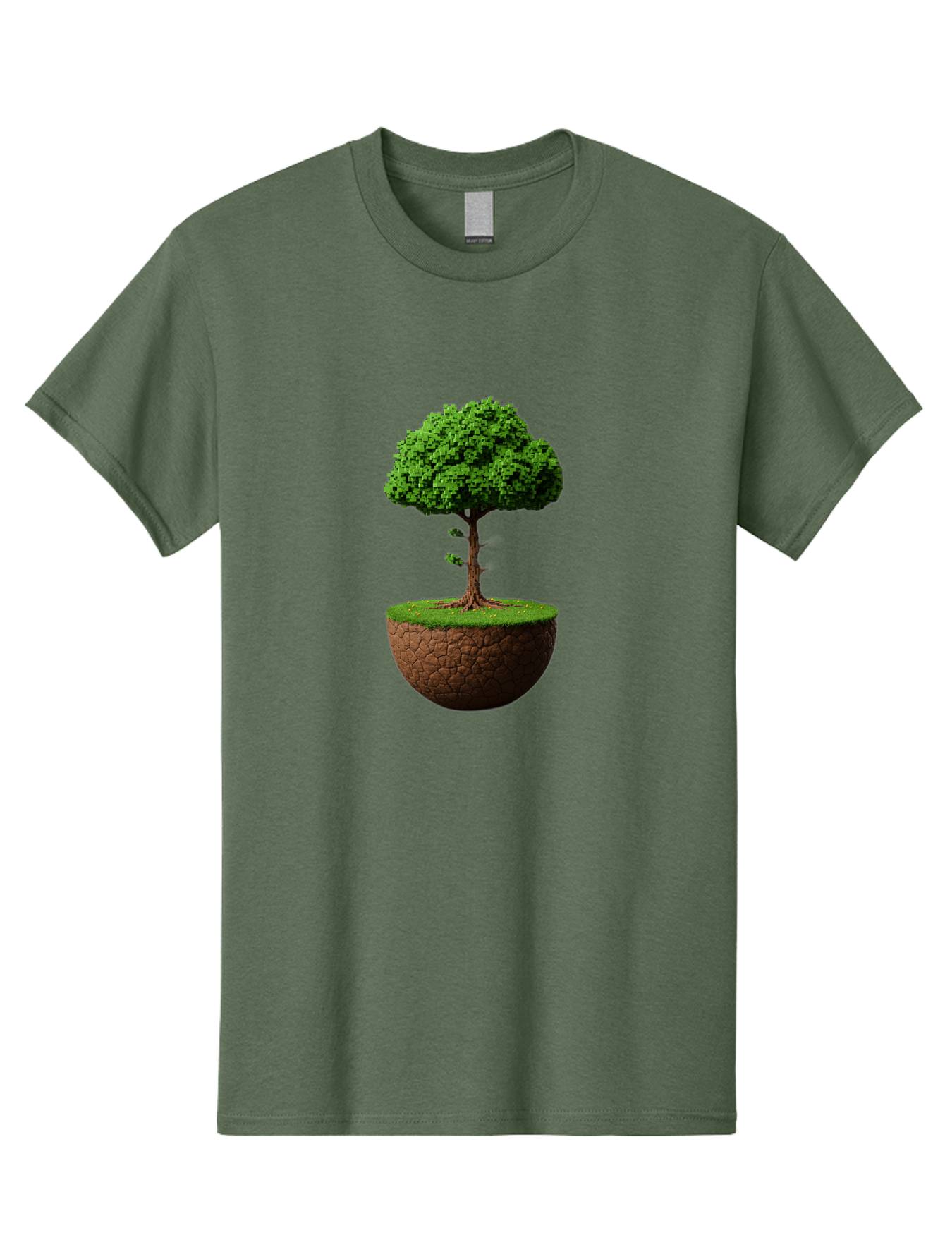 Tree-On-Soil Men'S Graphic Tee, 100% Cotton, Comfortable Casual Summer Wear, Machine Washable, Tree On A Mound Of Soil, Cracked Earth, Lush Foliage, Earthy Tones, 3D Rendering, Digital Art, Environmental Theme, Natural Scenery, Bab549